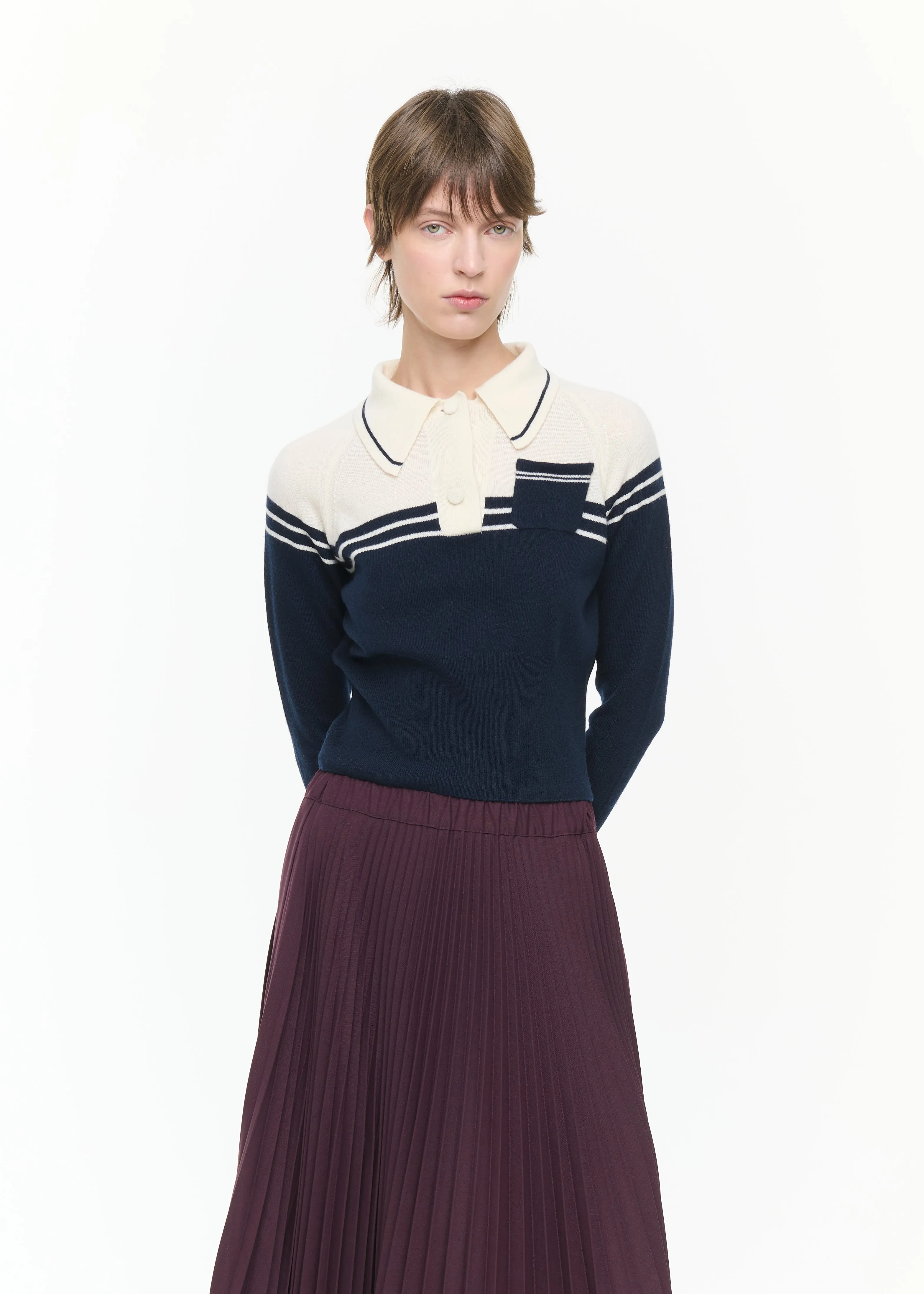 NAVY AND CREAM WOOL CASHMERE POLO SHIRT sold by Plan C product image thumbnail 5