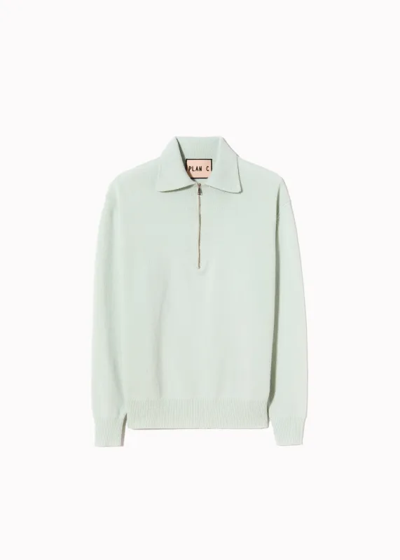 PASTEL GREEN HALF ZIP WOOL CASHMERE POLO SHIRT made by Plan C