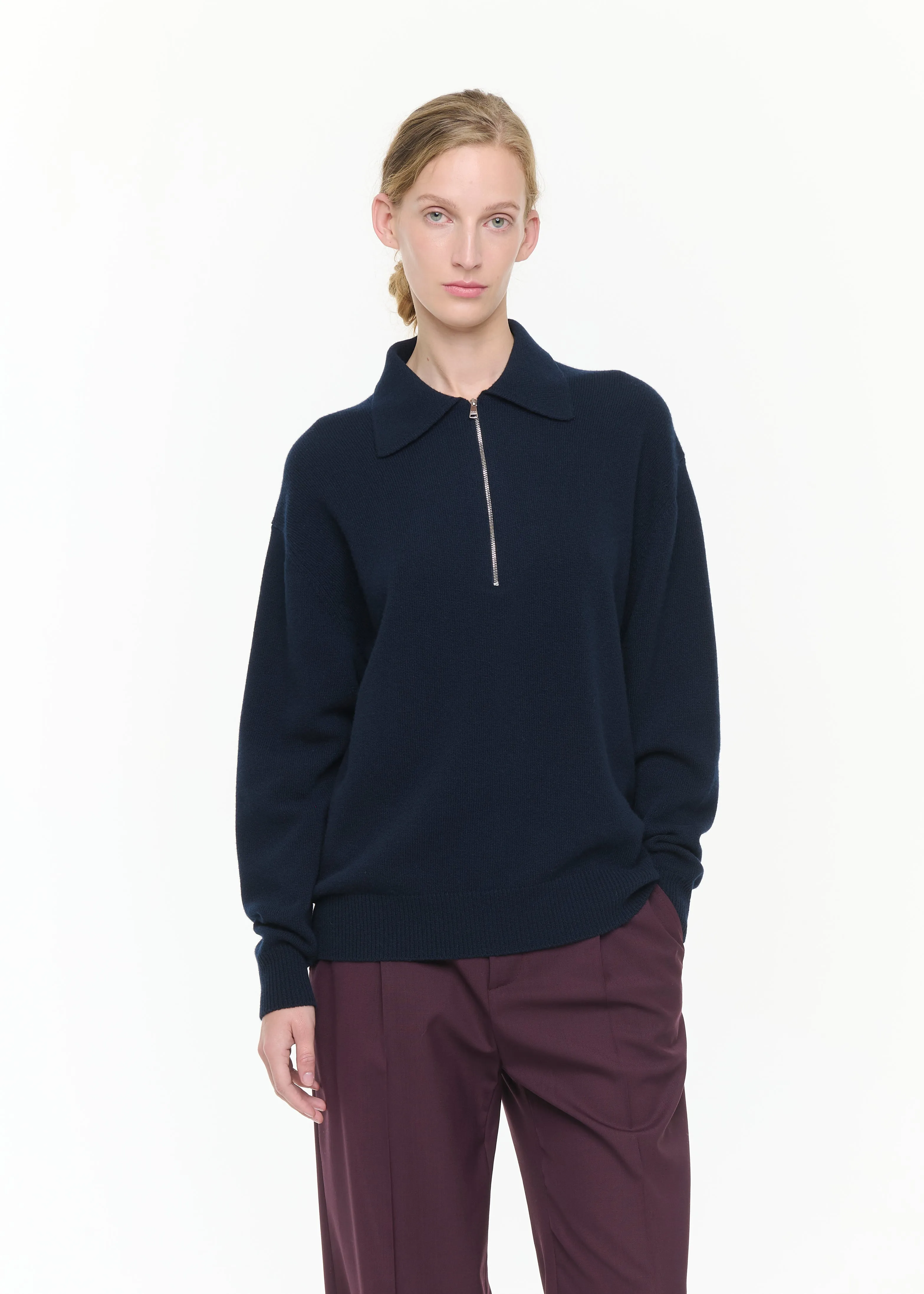NAVY HALF ZIP WOOL CASHMERE POLO SHIRT sold by Plan C product image thumbnail 3