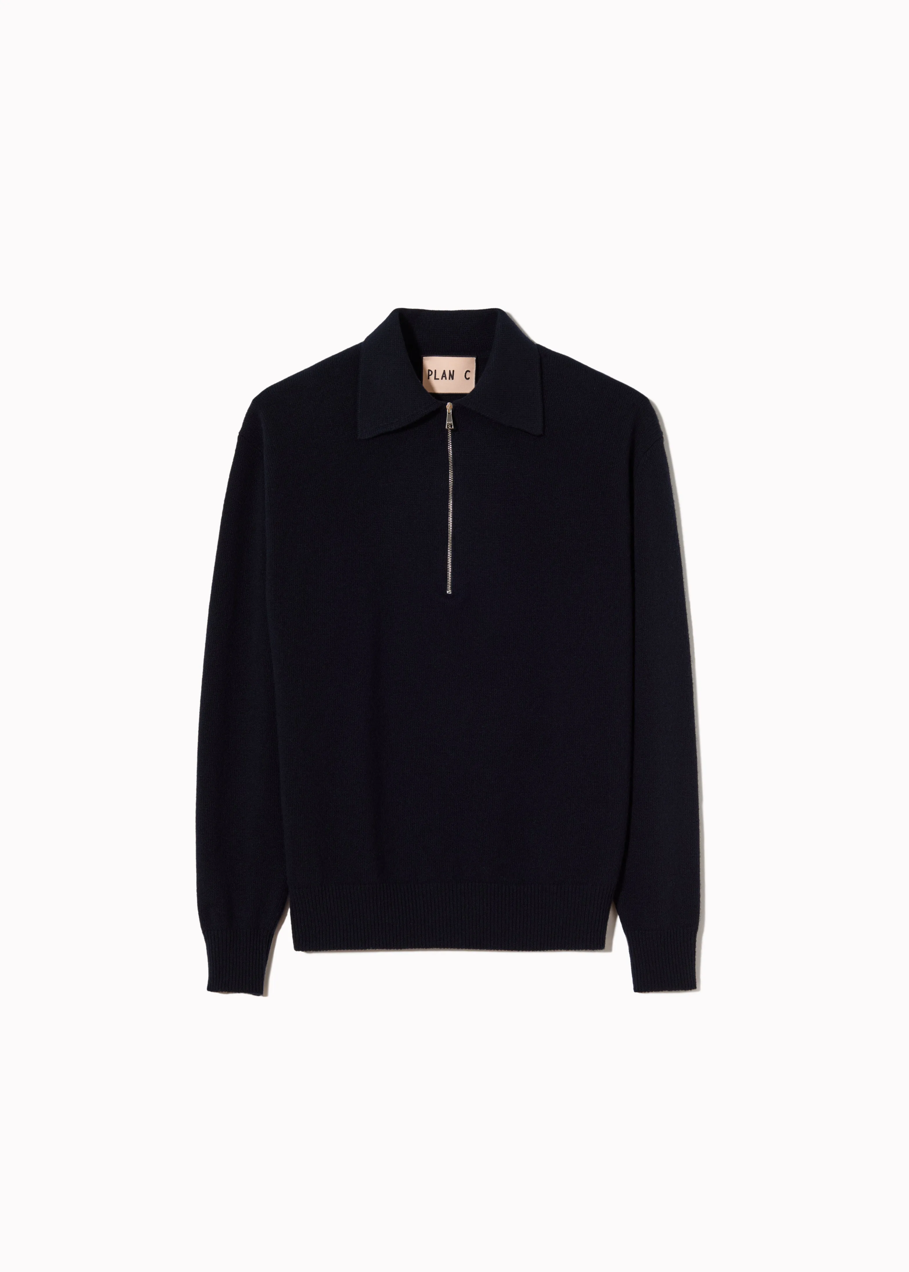 NAVY HALF ZIP WOOL CASHMERE POLO SHIRT sold by Plan C
