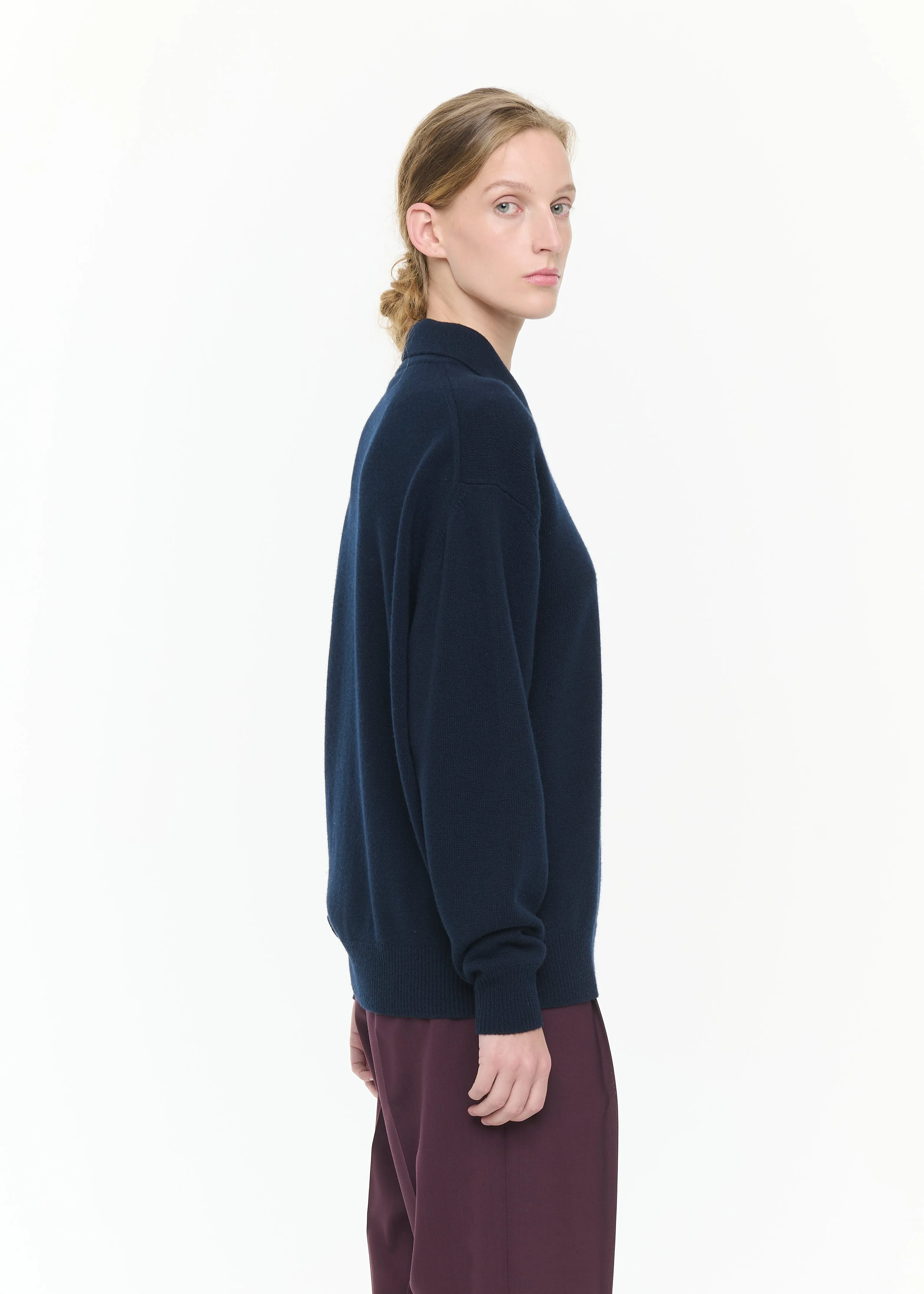 NAVY HALF ZIP WOOL CASHMERE POLO SHIRT sold by Plan C product image thumbnail 4