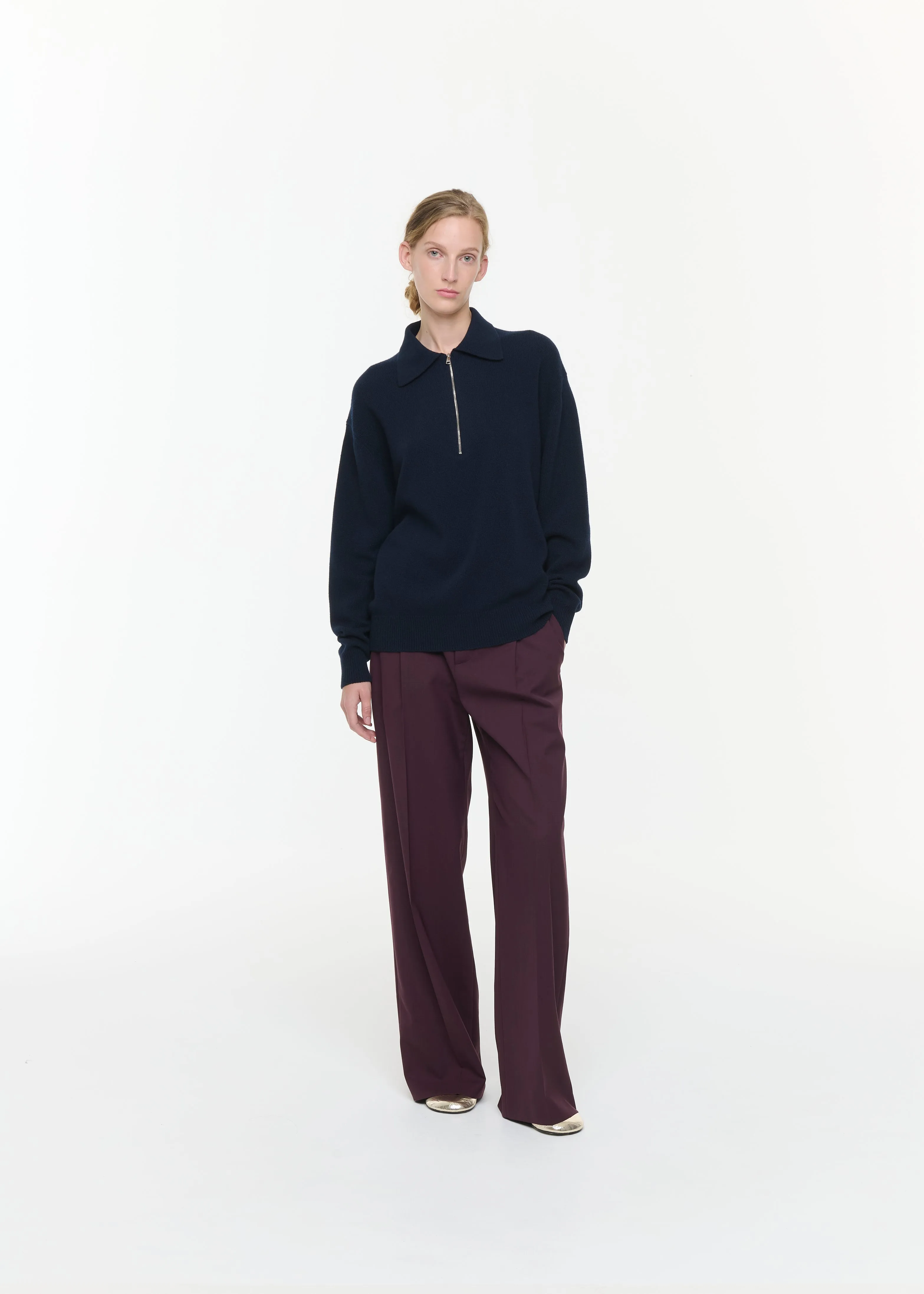 NAVY HALF ZIP WOOL CASHMERE POLO SHIRT sold by Plan C product image thumbnail 2