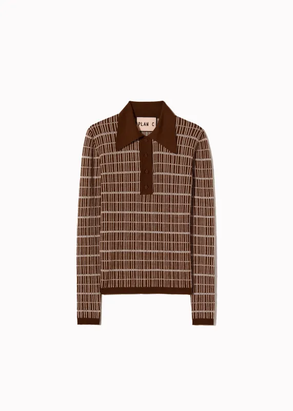 GEOMETRIC JACQUARD WOOL SILK POLO SHIRT made by Plan C