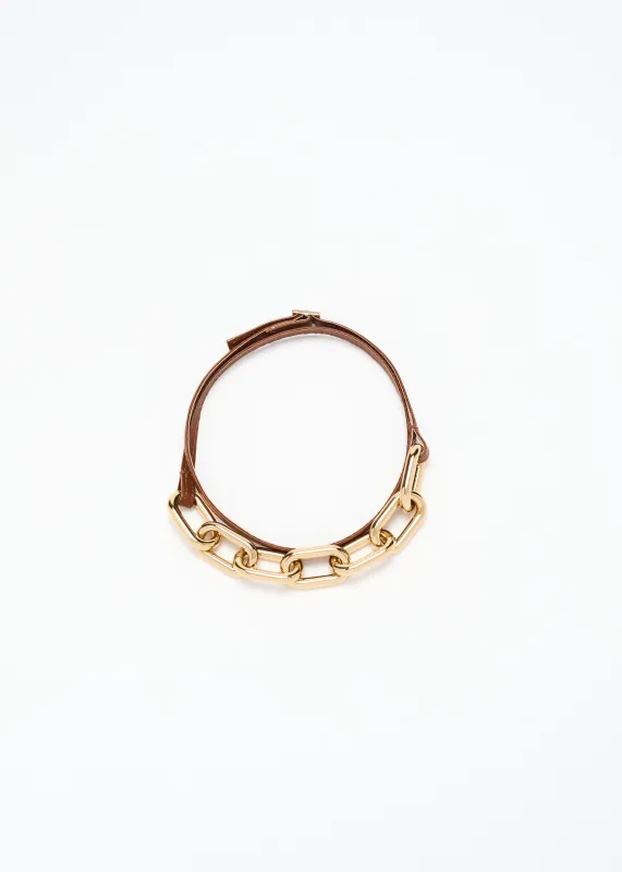 GOLD BIG CHAIN LONG LEATHER NECKLACE made by Plan C