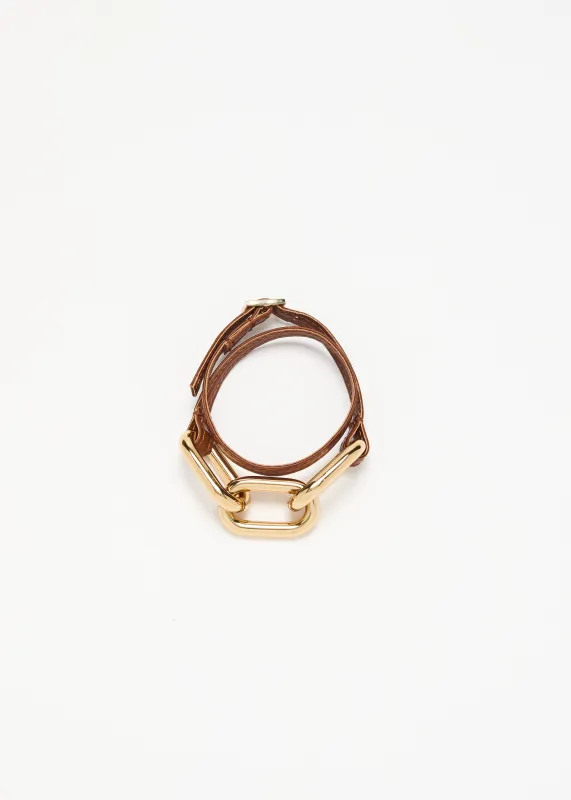BURNED LEATHER AND GOLD BIG CHAIN BRACELET made by Plan C