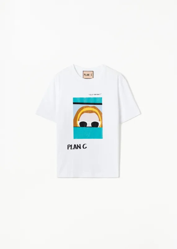 WHITE "SELF PORTRAIT" PRINT T-SHIRT made by Plan C