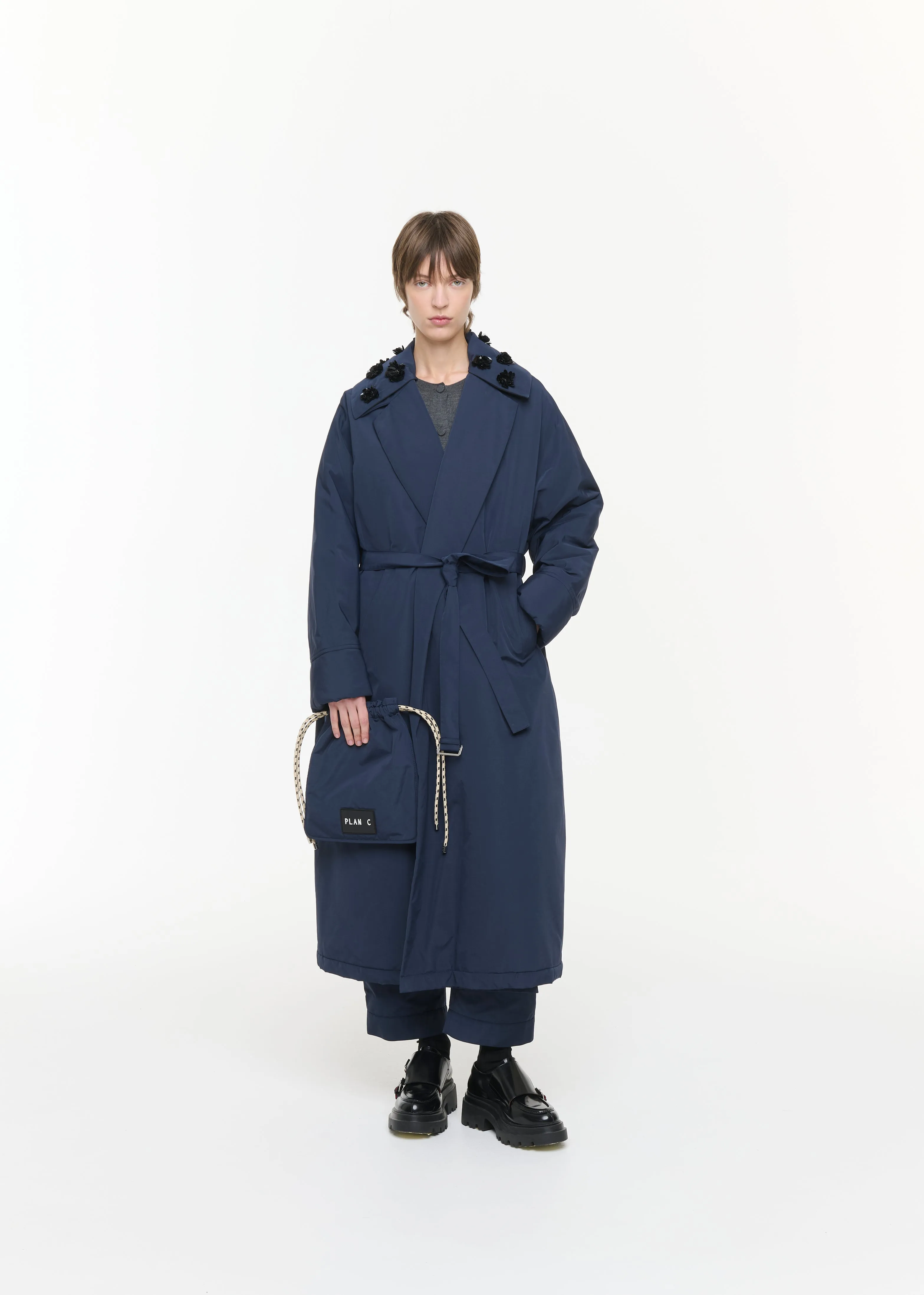 NAVY TAFFETA ROBE COAT sold by Plan C product image thumbnail 3