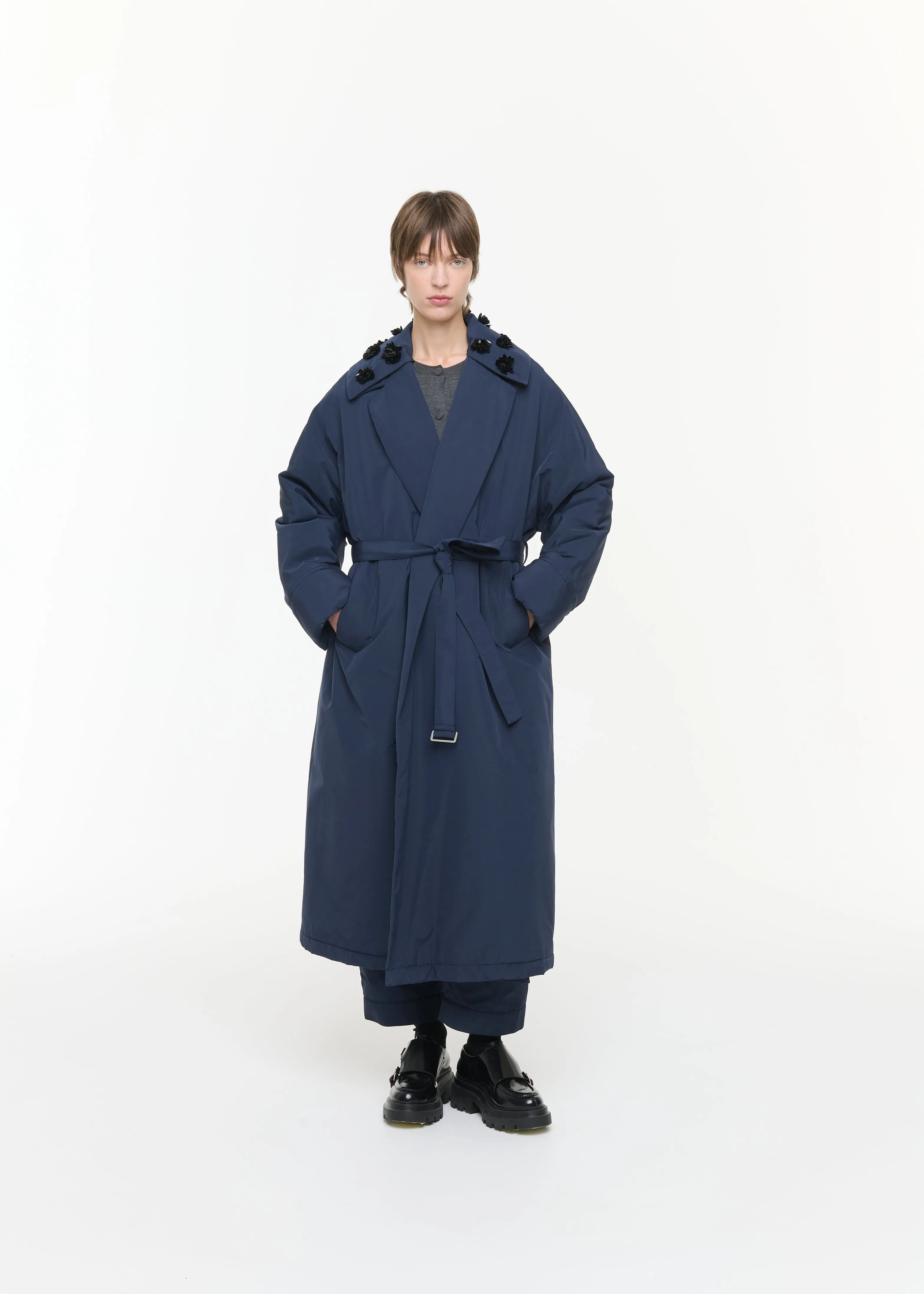 NAVY TAFFETA ROBE COAT sold by Plan C product image thumbnail 4