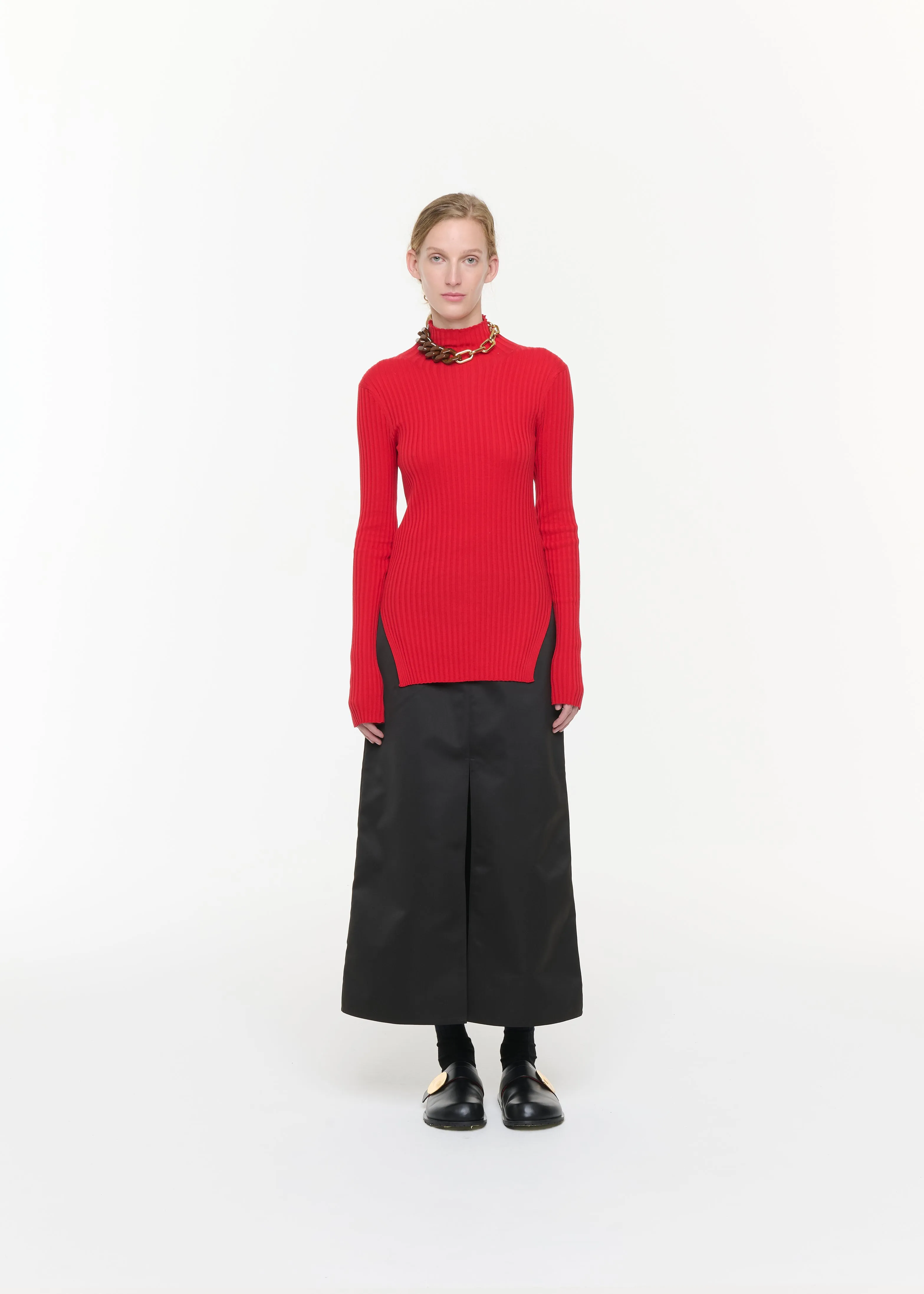 VERMILLION RED RIBBED SILK YARN TURTLENECK TOP sold by Plan C product image thumbnail 2