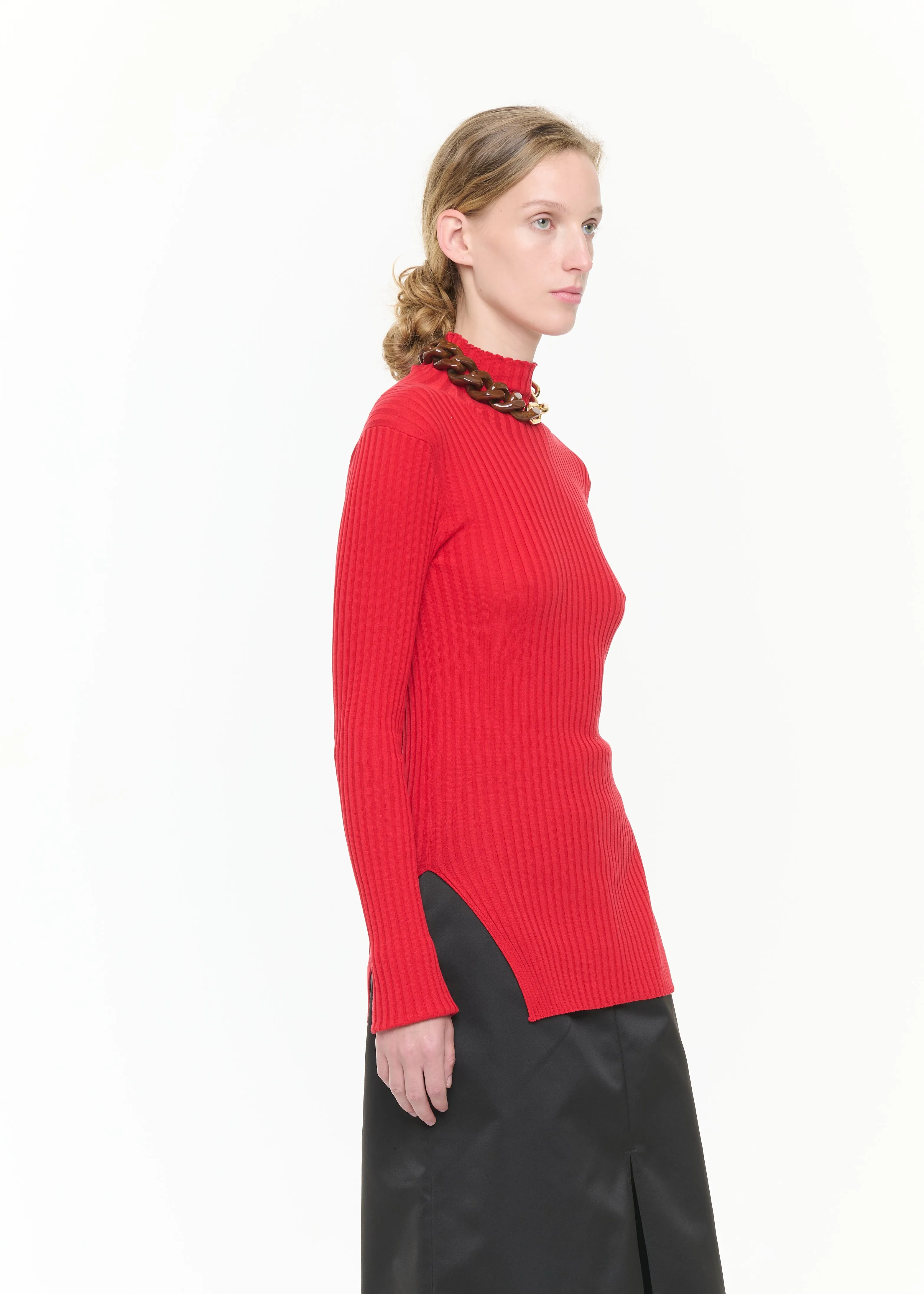 VERMILLION RED RIBBED SILK YARN TURTLENECK TOP sold by Plan C product image thumbnail 4