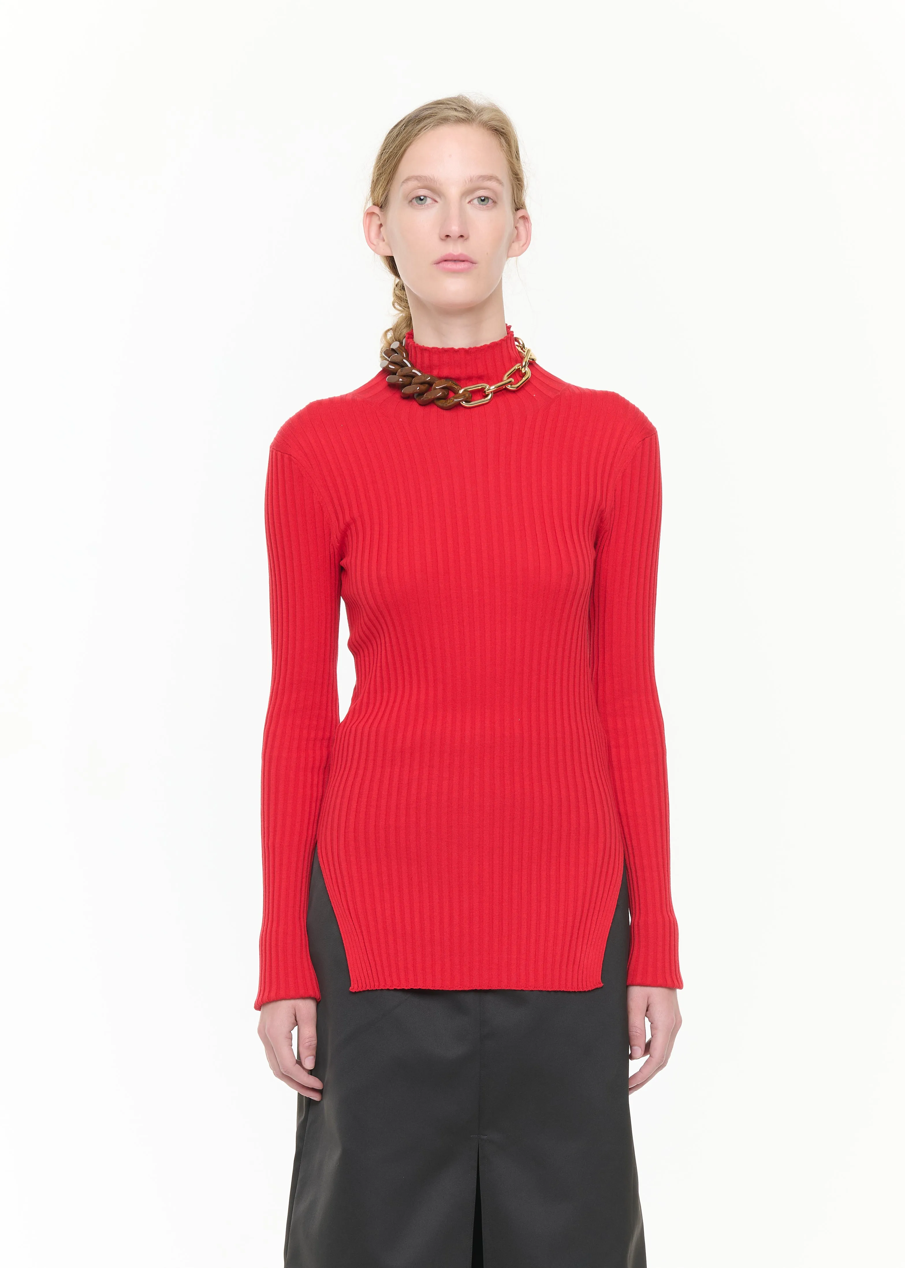 VERMILLION RED RIBBED SILK YARN TURTLENECK TOP sold by Plan C product image thumbnail 3