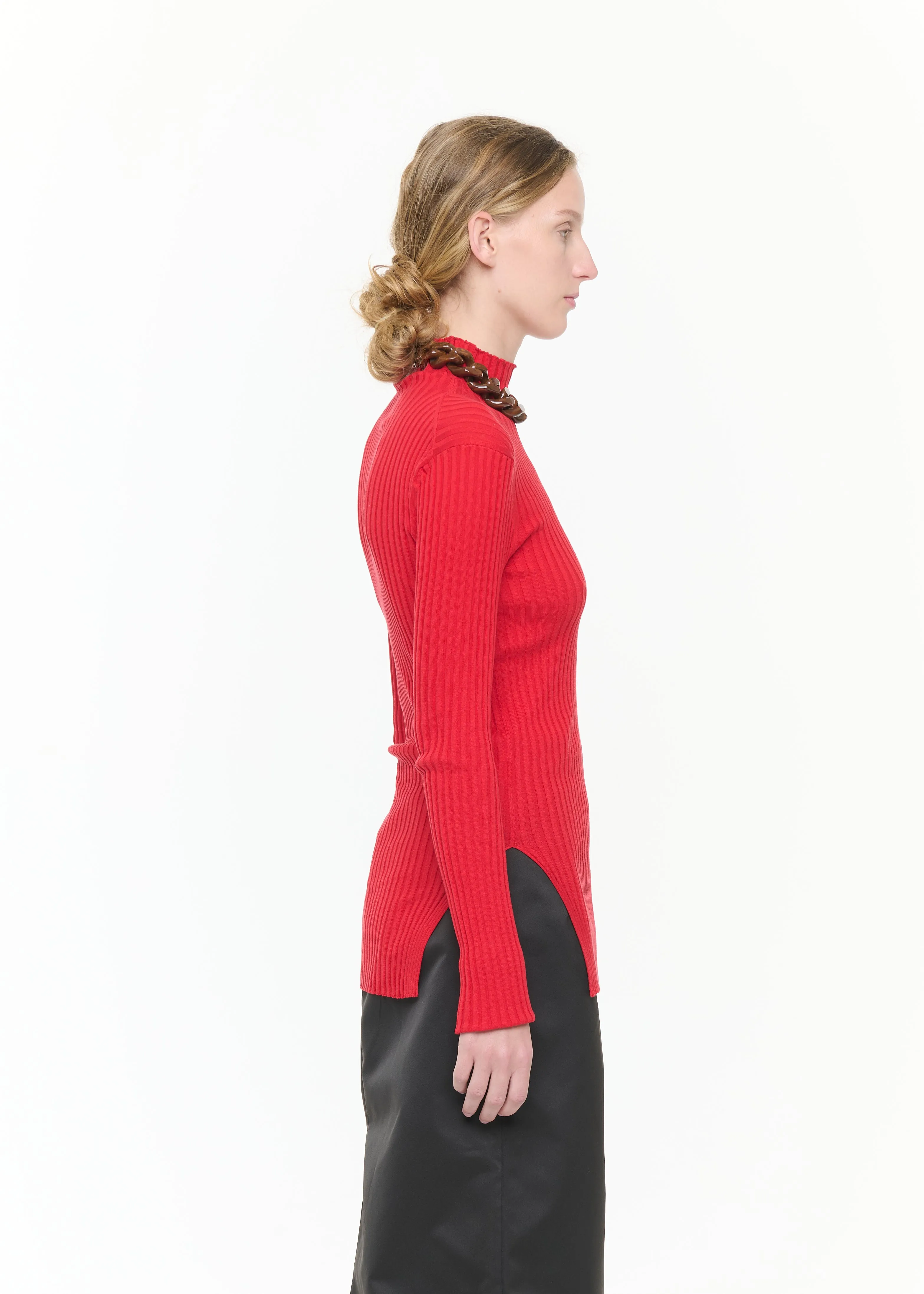 VERMILLION RED RIBBED SILK YARN TURTLENECK TOP sold by Plan C product image thumbnail 5