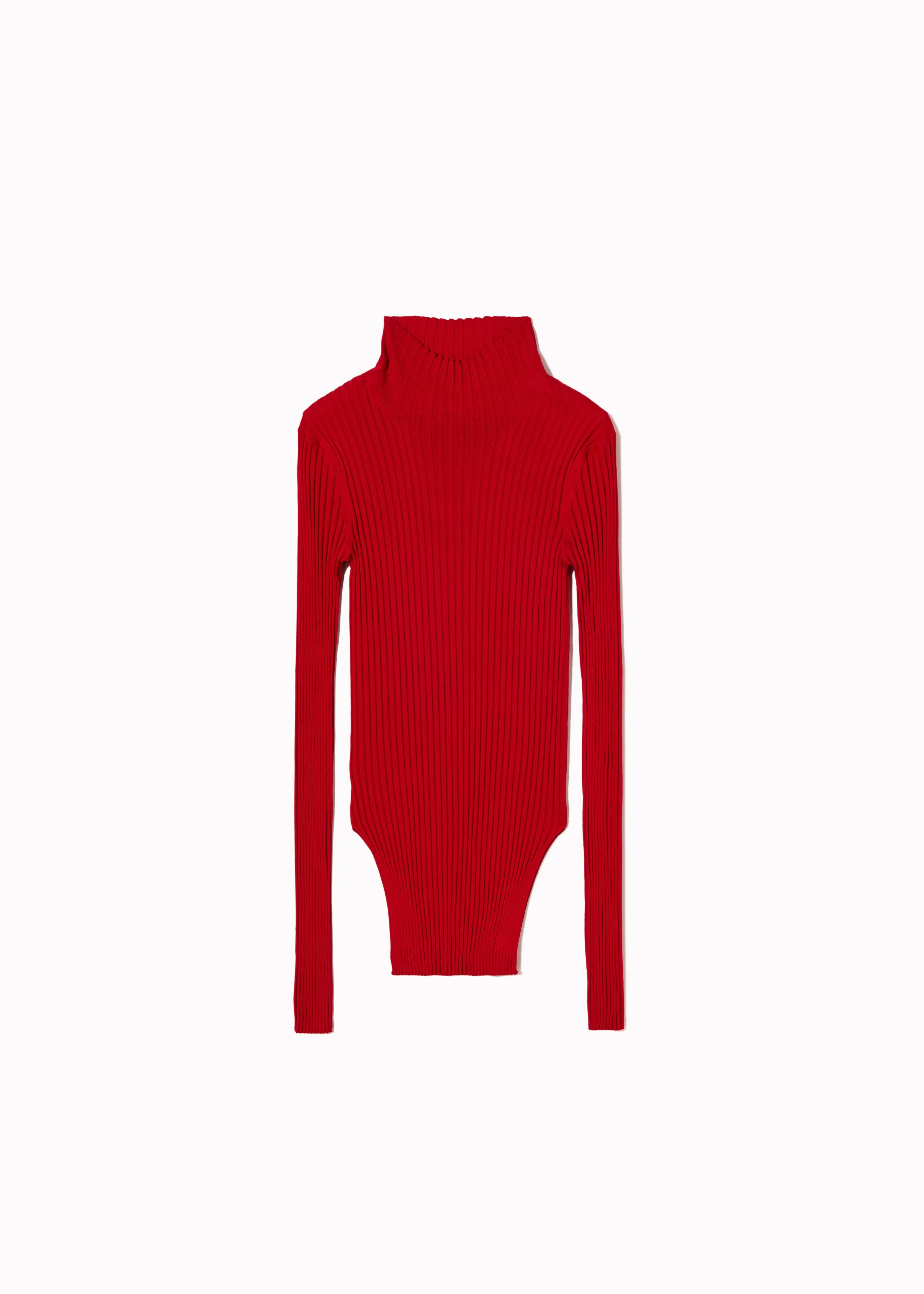 VERMILLION RED RIBBED SILK YARN TURTLENECK TOP sold by Plan C