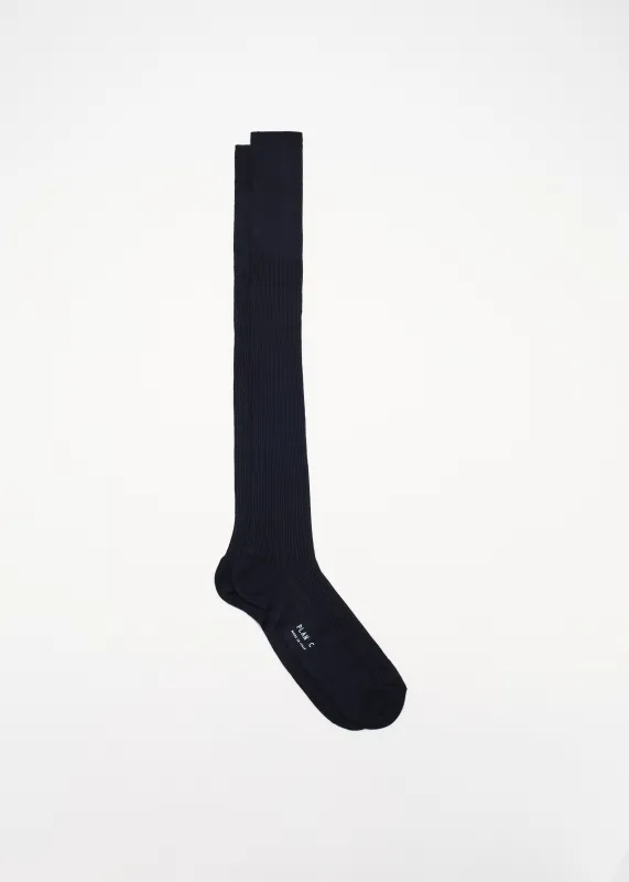 COTTON CASHMERE LONG NAVY SOCKS made by Plan C