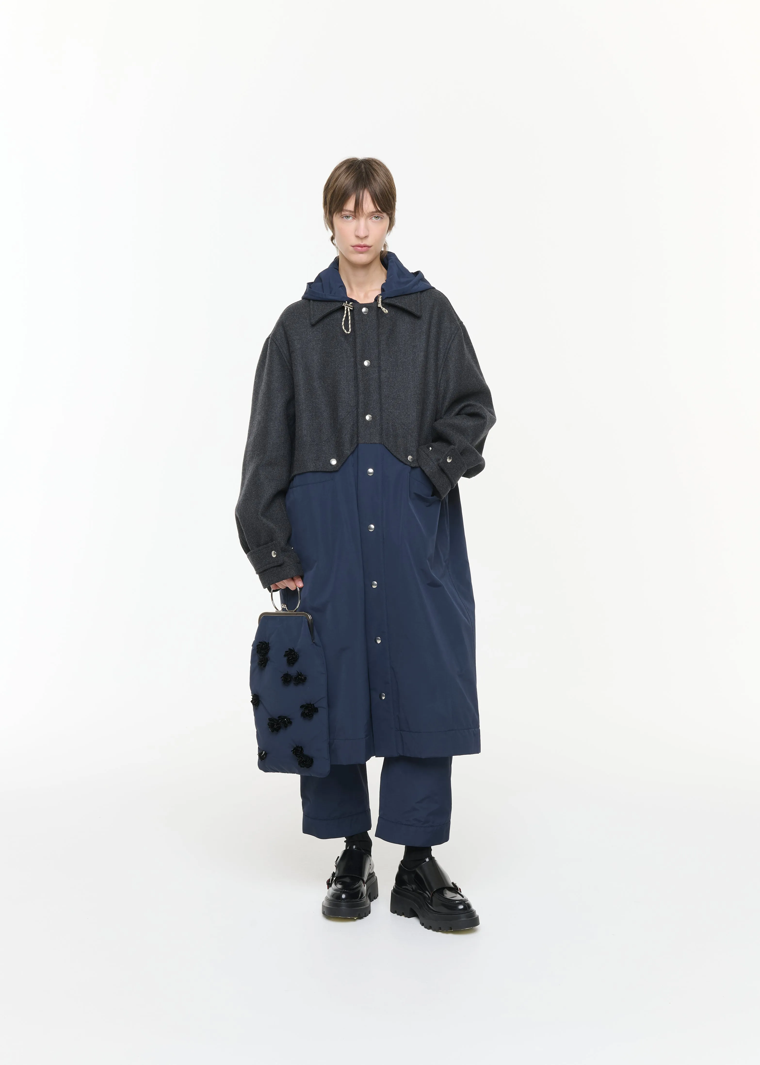 MELANGE DOUBLE WOOL HOODED COAT sold by Plan C product image thumbnail 3