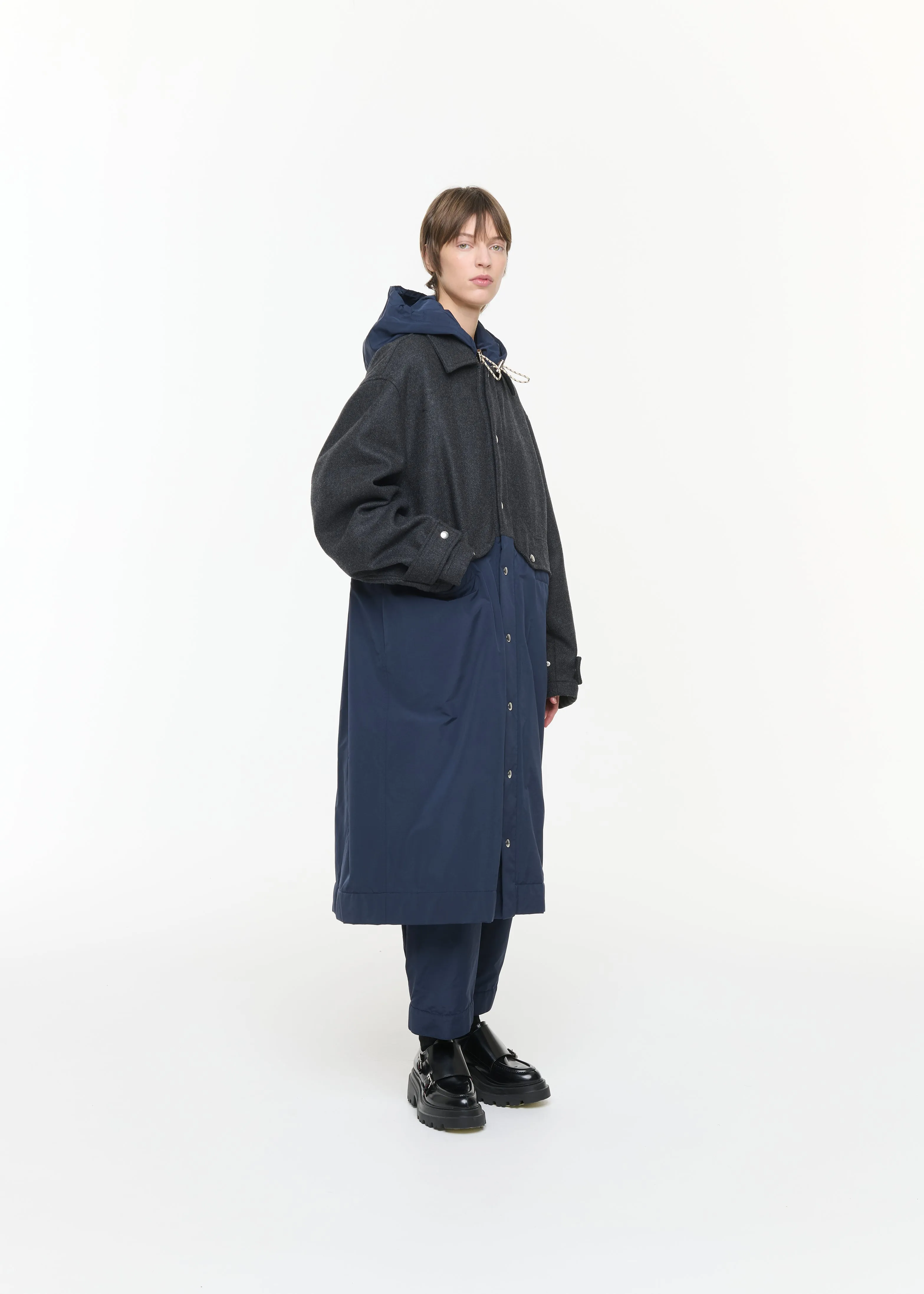 MELANGE DOUBLE WOOL HOODED COAT sold by Plan C product image thumbnail 5