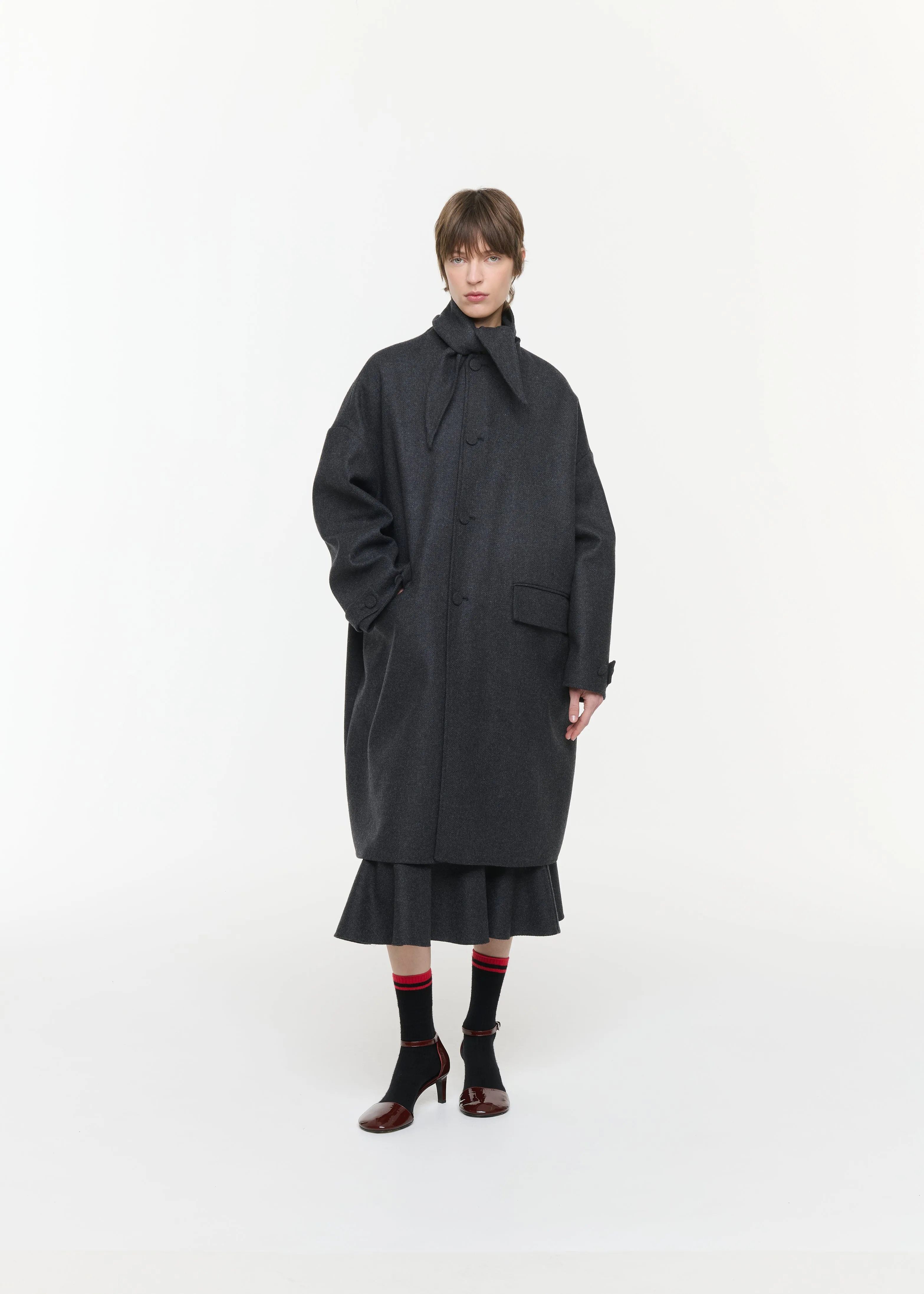 DOUBLE FACED WOOL MELANGE COAT WITH SCARF sold by Plan C product image thumbnail 3