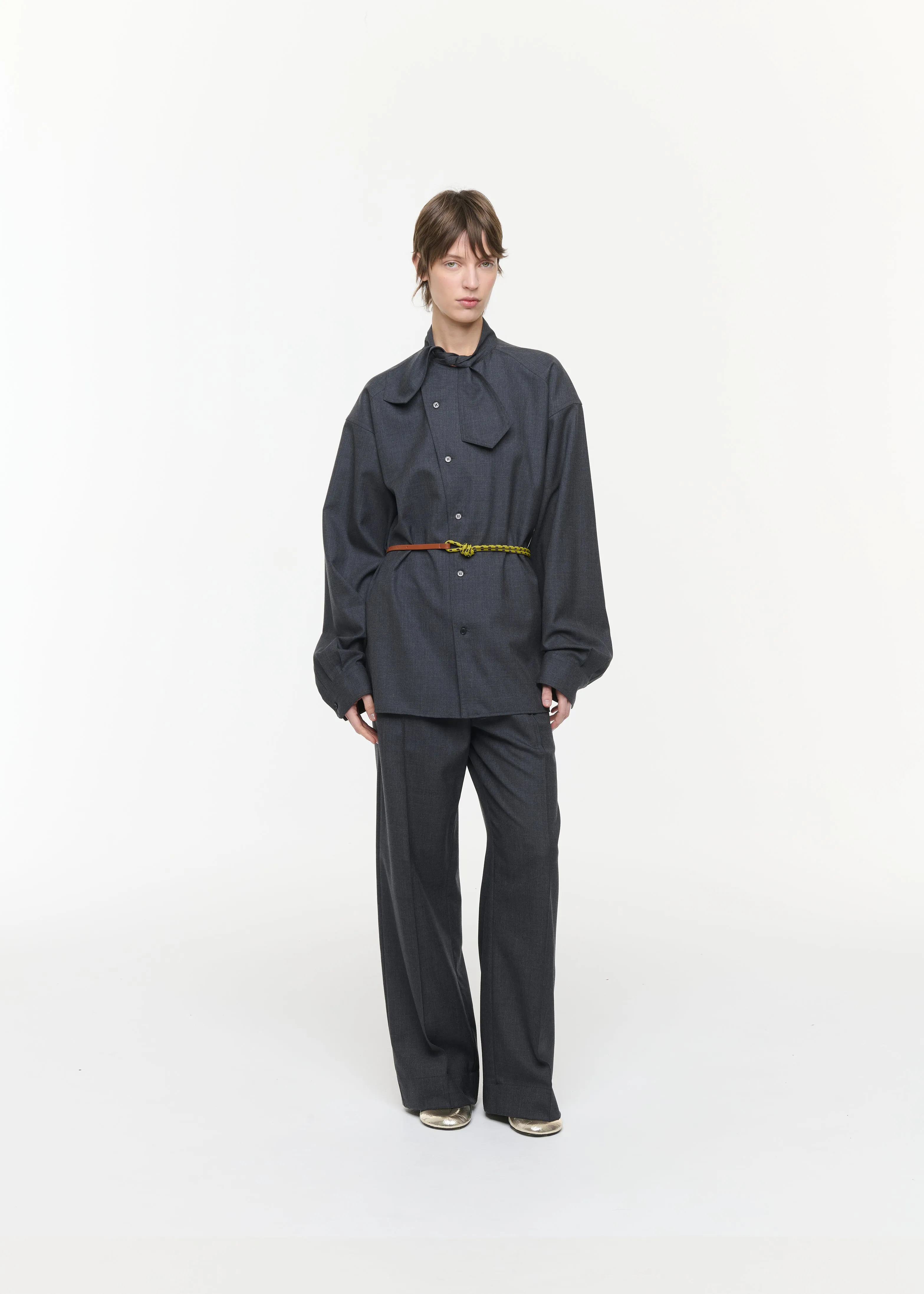 ASYMMETRIC SCARF COLLAR WOOL SHIRT sold by Plan C product image thumbnail 3