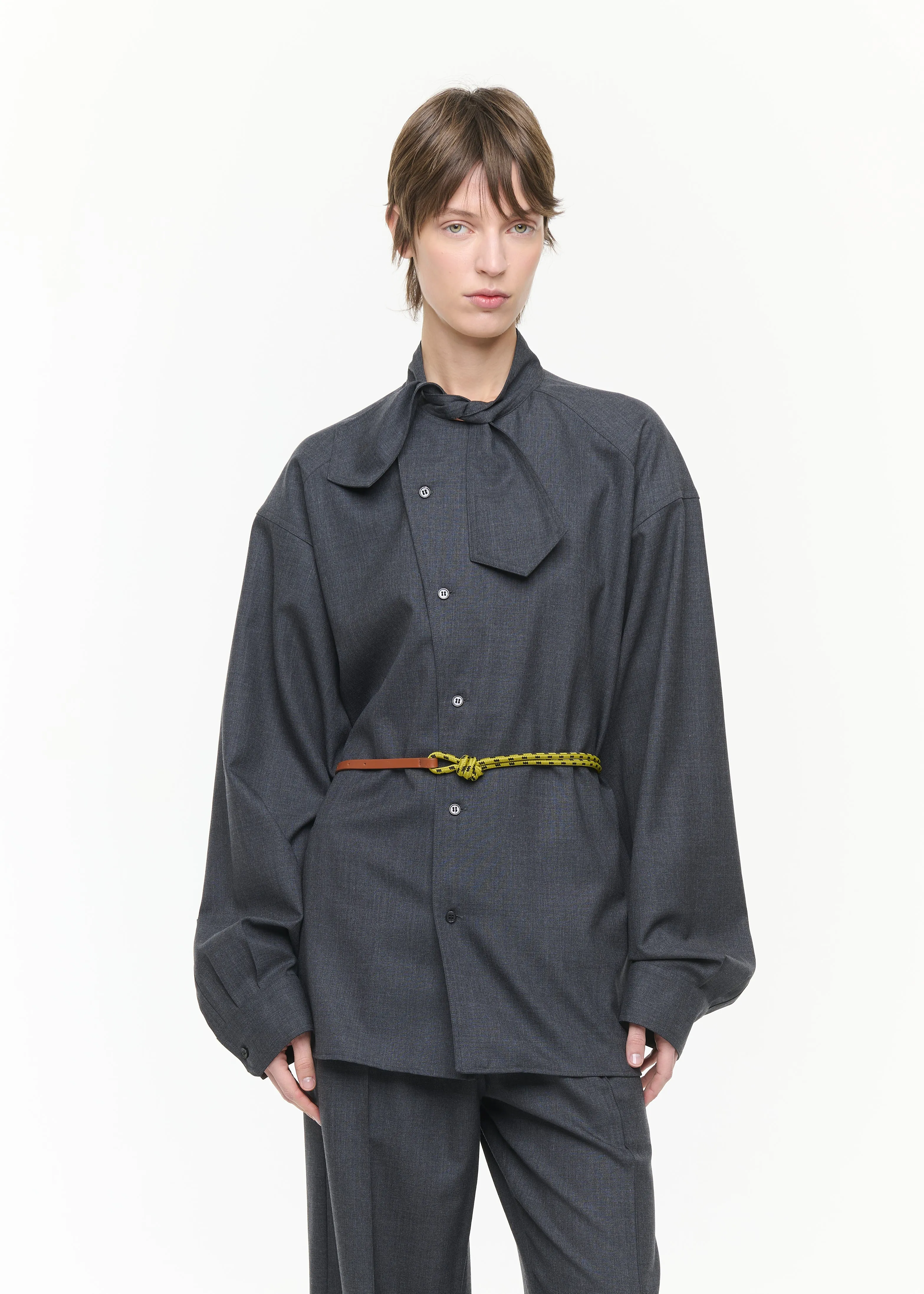 ASYMMETRIC SCARF COLLAR WOOL SHIRT sold by Plan C product image thumbnail 5