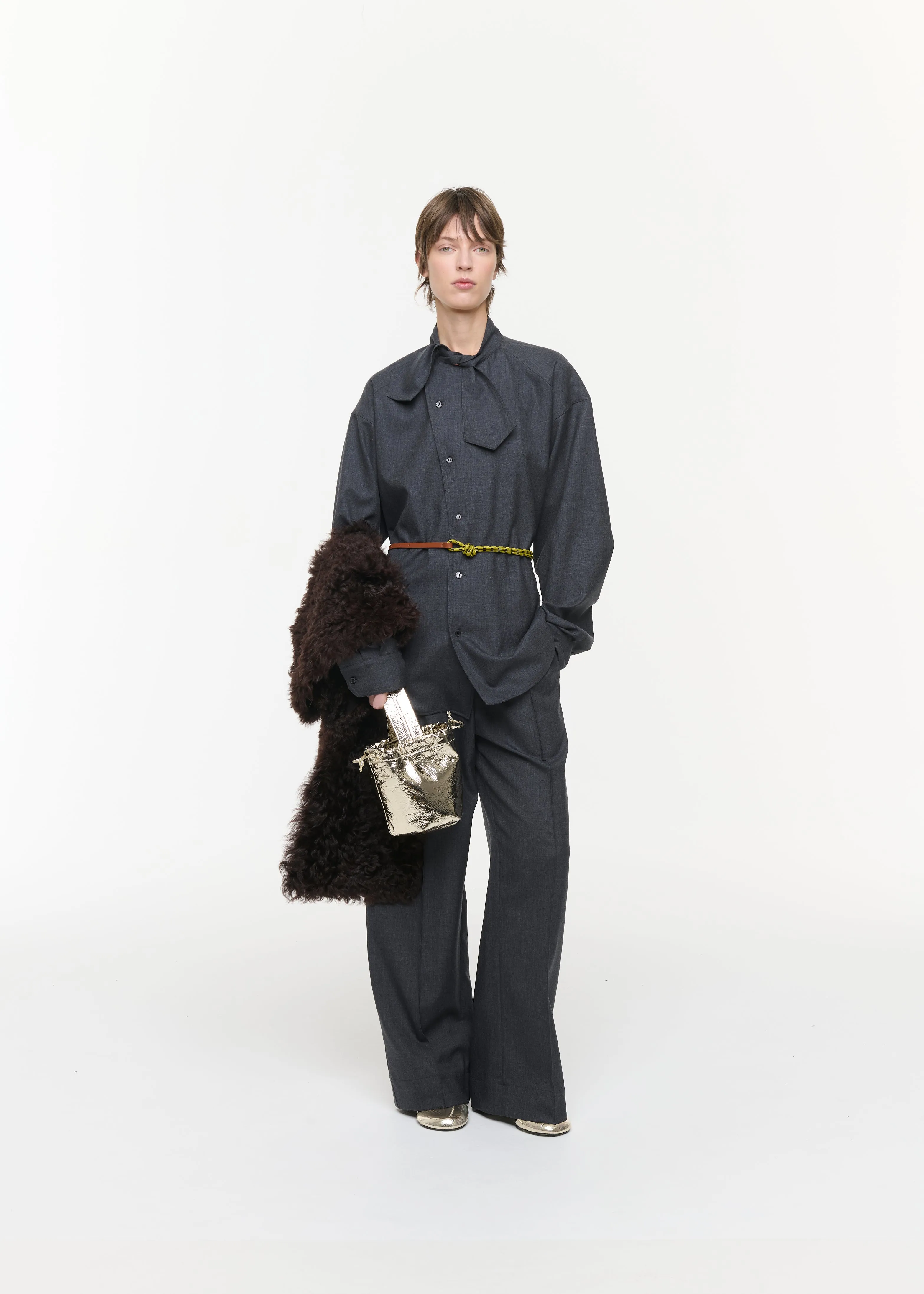 ASYMMETRIC SCARF COLLAR WOOL SHIRT sold by Plan C product image thumbnail 2