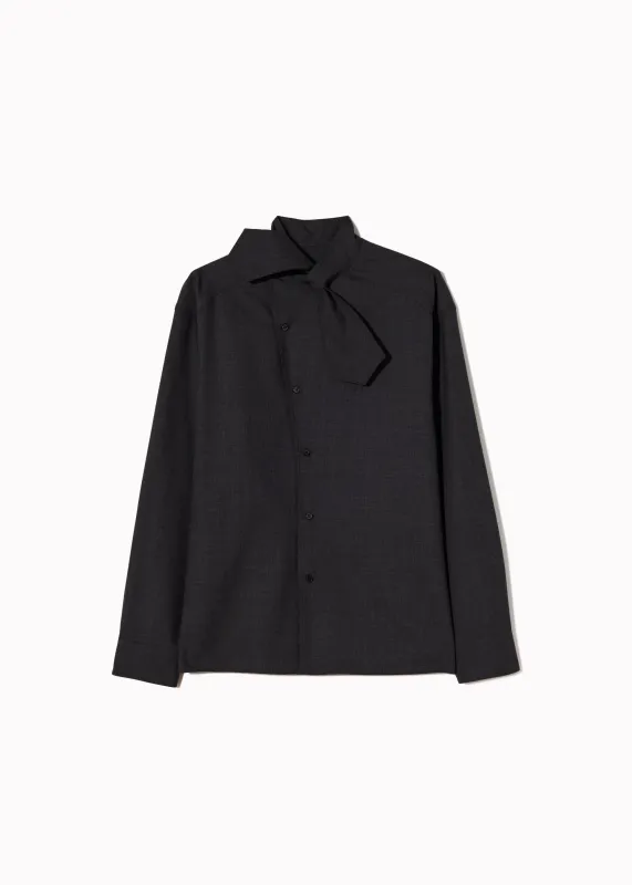 ASYMMETRIC SCARF COLLAR WOOL SHIRT made by Plan C