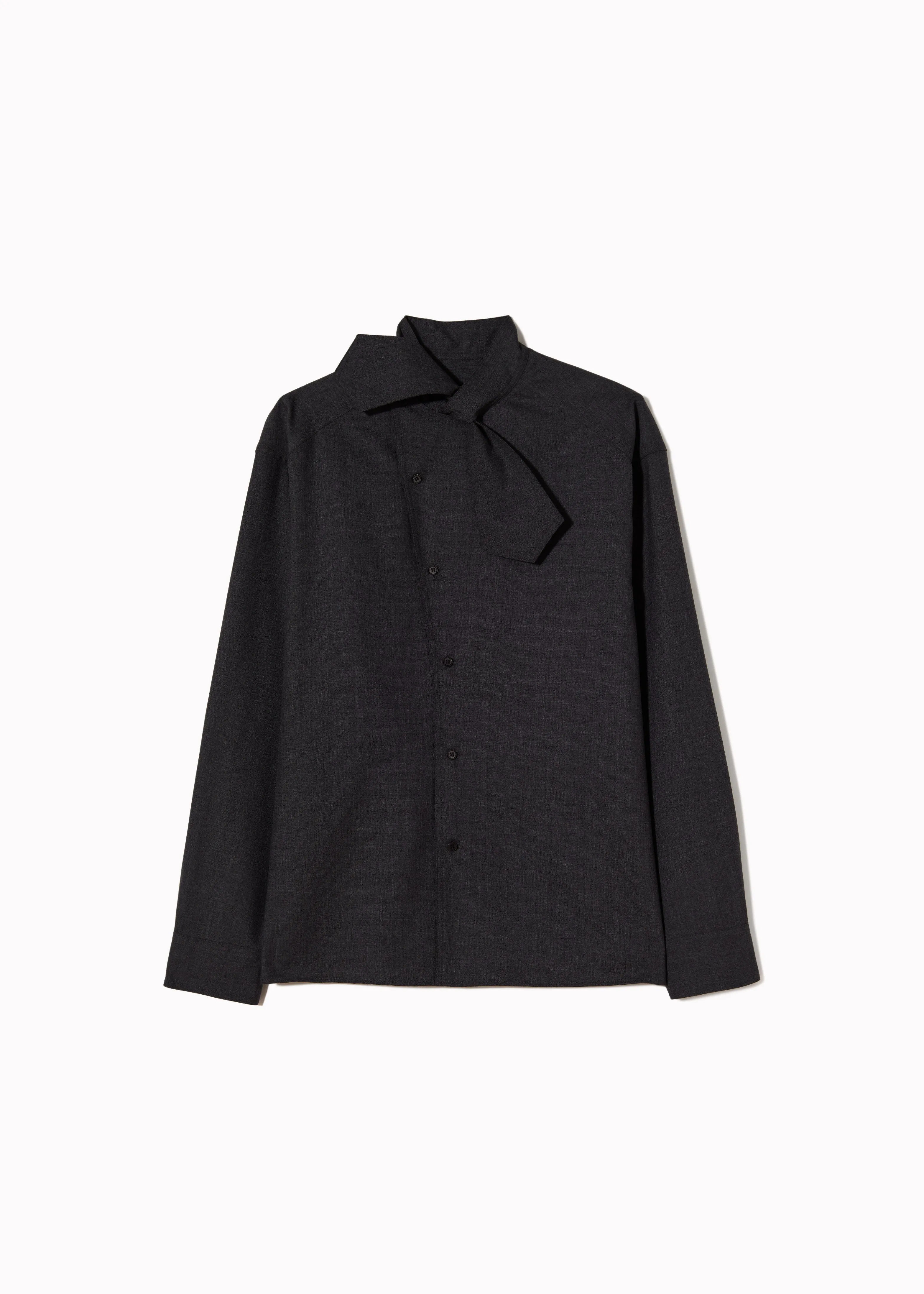 ASYMMETRIC SCARF COLLAR WOOL SHIRT sold by Plan C