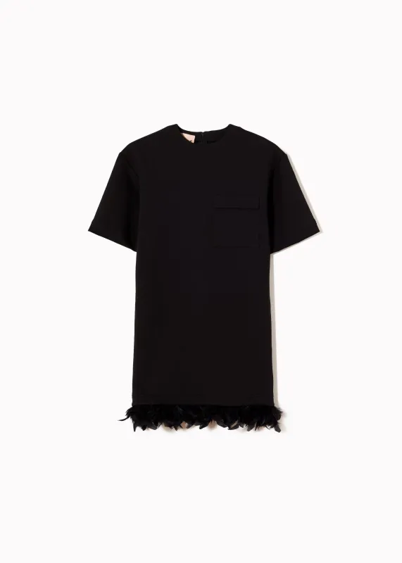 BLACK MINI FLEECE DRESS WITH FEATHERS made by Plan C