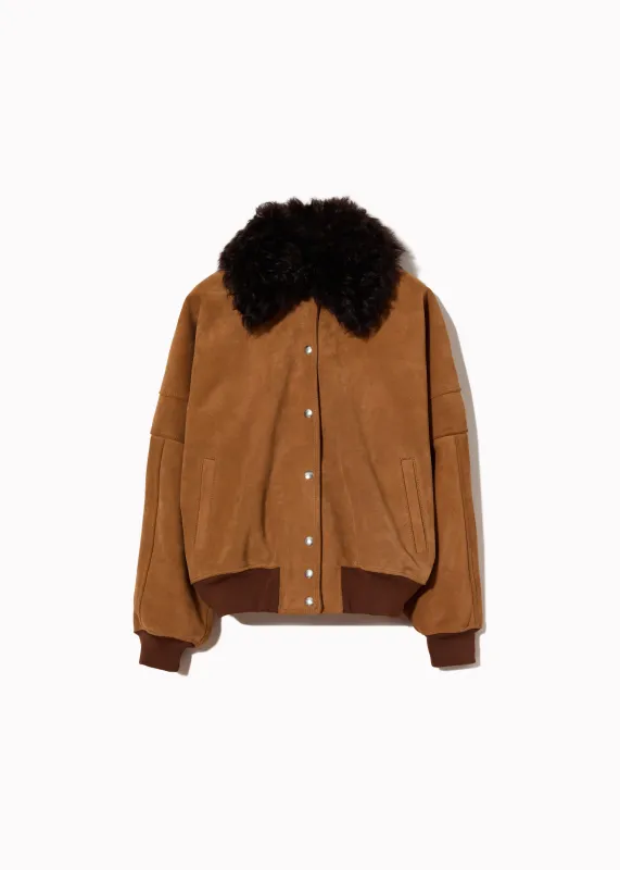 SUEDE BOMBER JACKET WITH DETACHABLE COLLAR made by Plan C