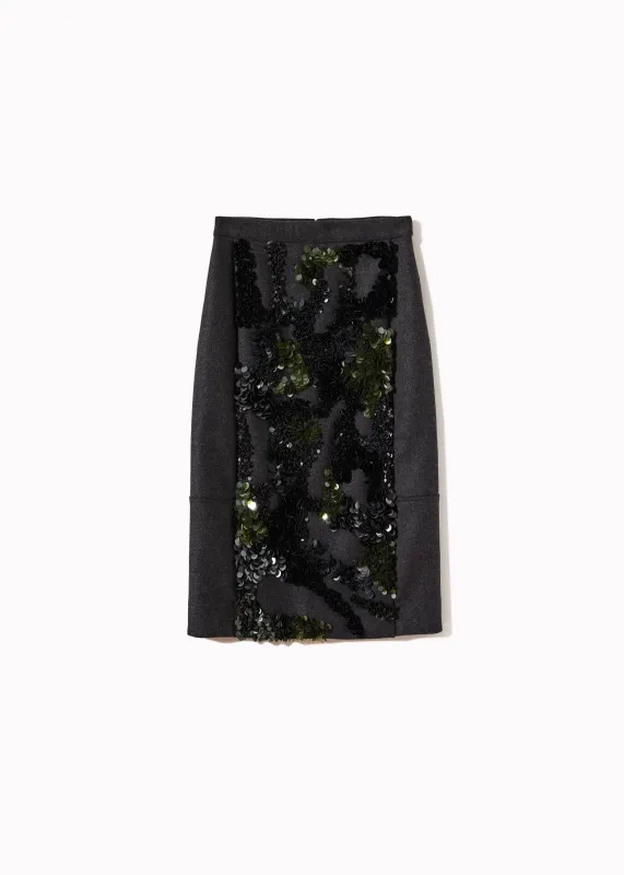 GREY WOOL SKIRT WITH SEQUINS PANEL made by Plan C