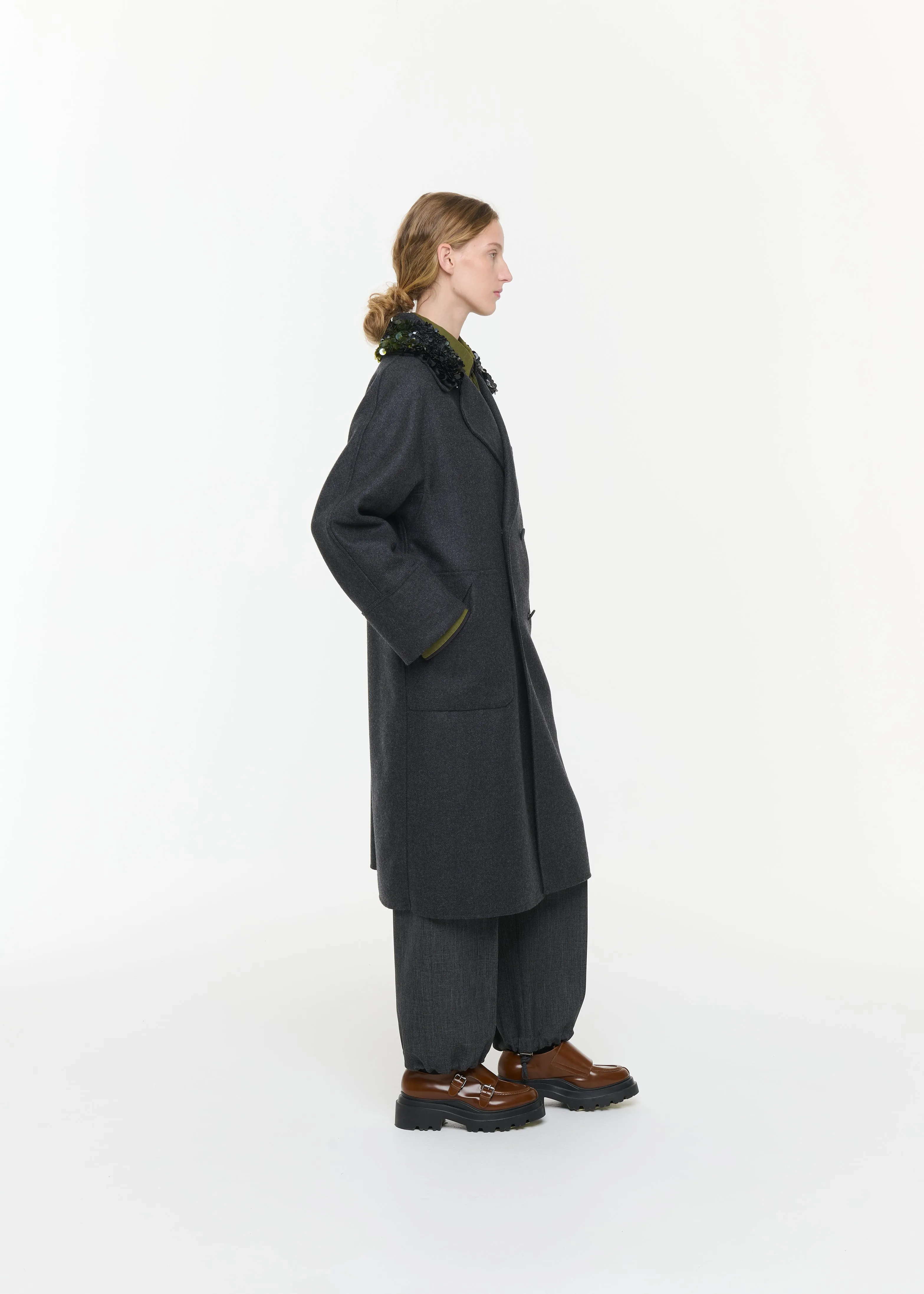 MELANGE WOOL COAT WITH SEQUIN COLLAR sold by Plan C product image thumbnail 5