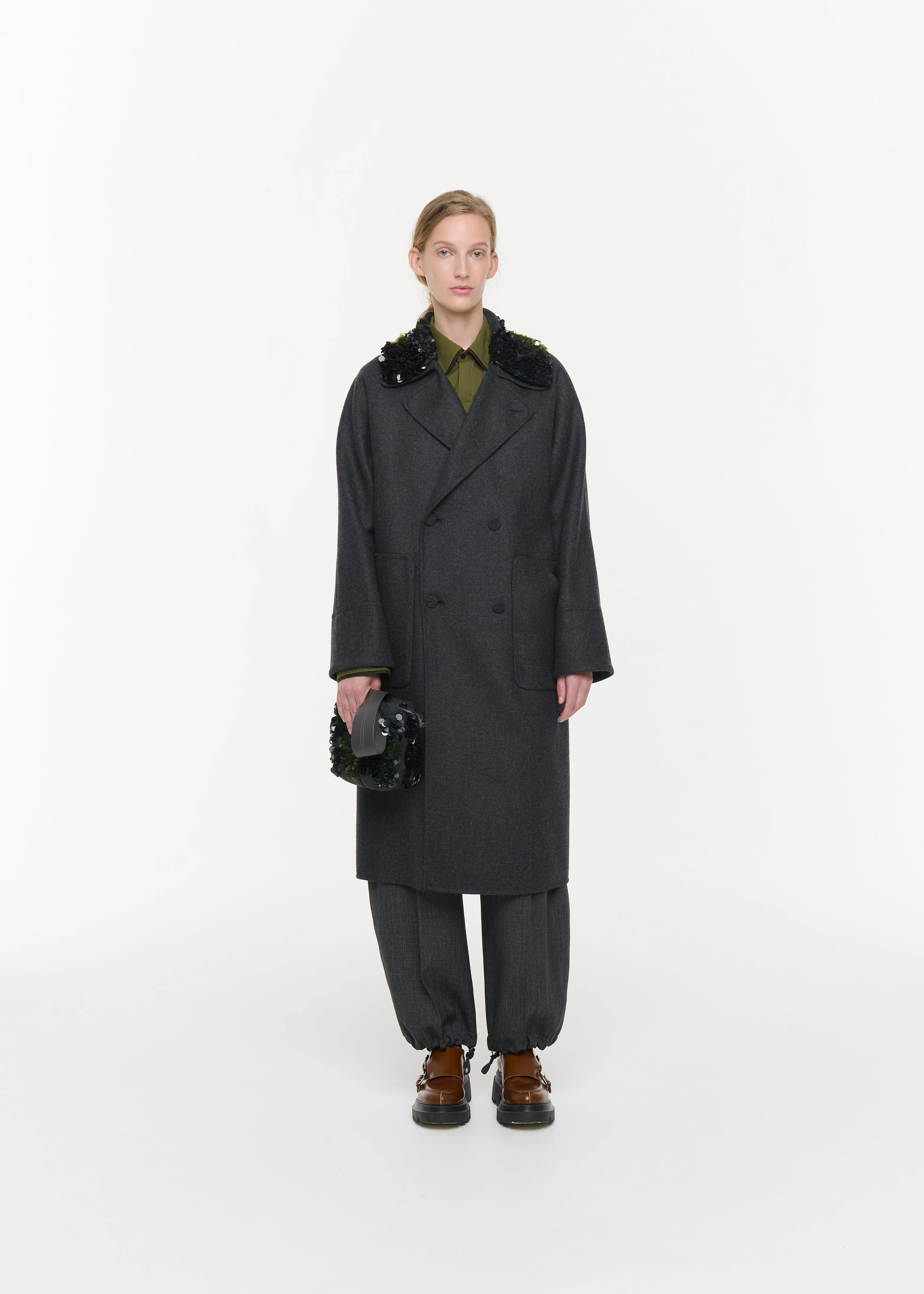 MELANGE WOOL COAT WITH SEQUIN COLLAR sold by Plan C product image thumbnail 3