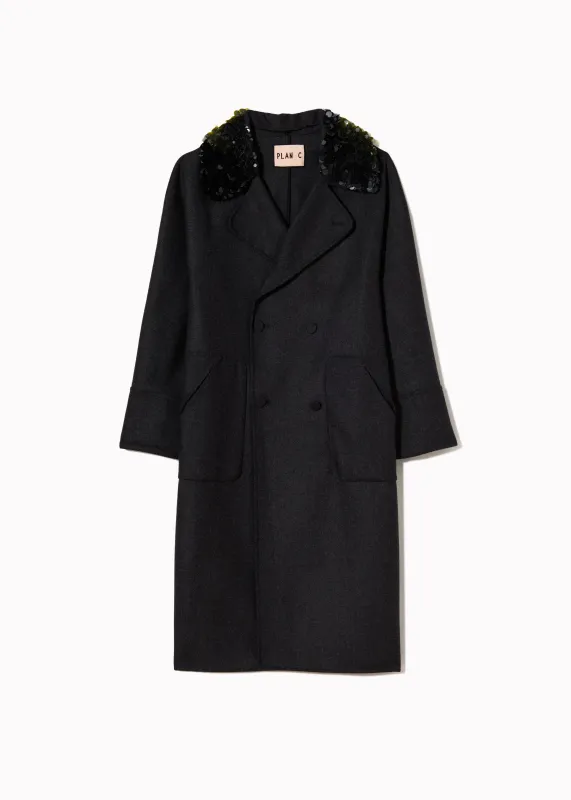 MELANGE WOOL COAT WITH SEQUIN COLLAR made by Plan C