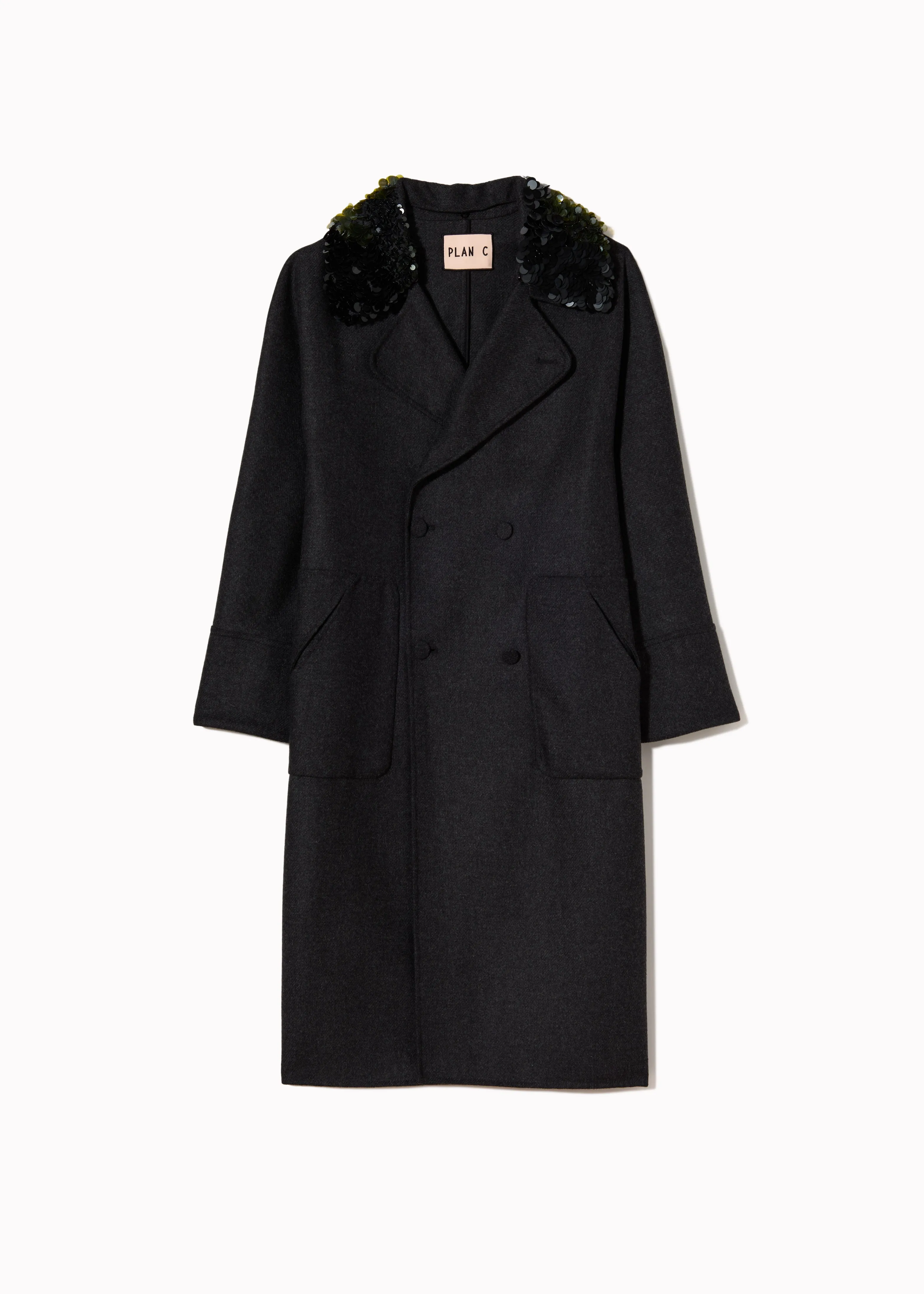 MELANGE WOOL COAT WITH SEQUIN COLLAR sold by Plan C