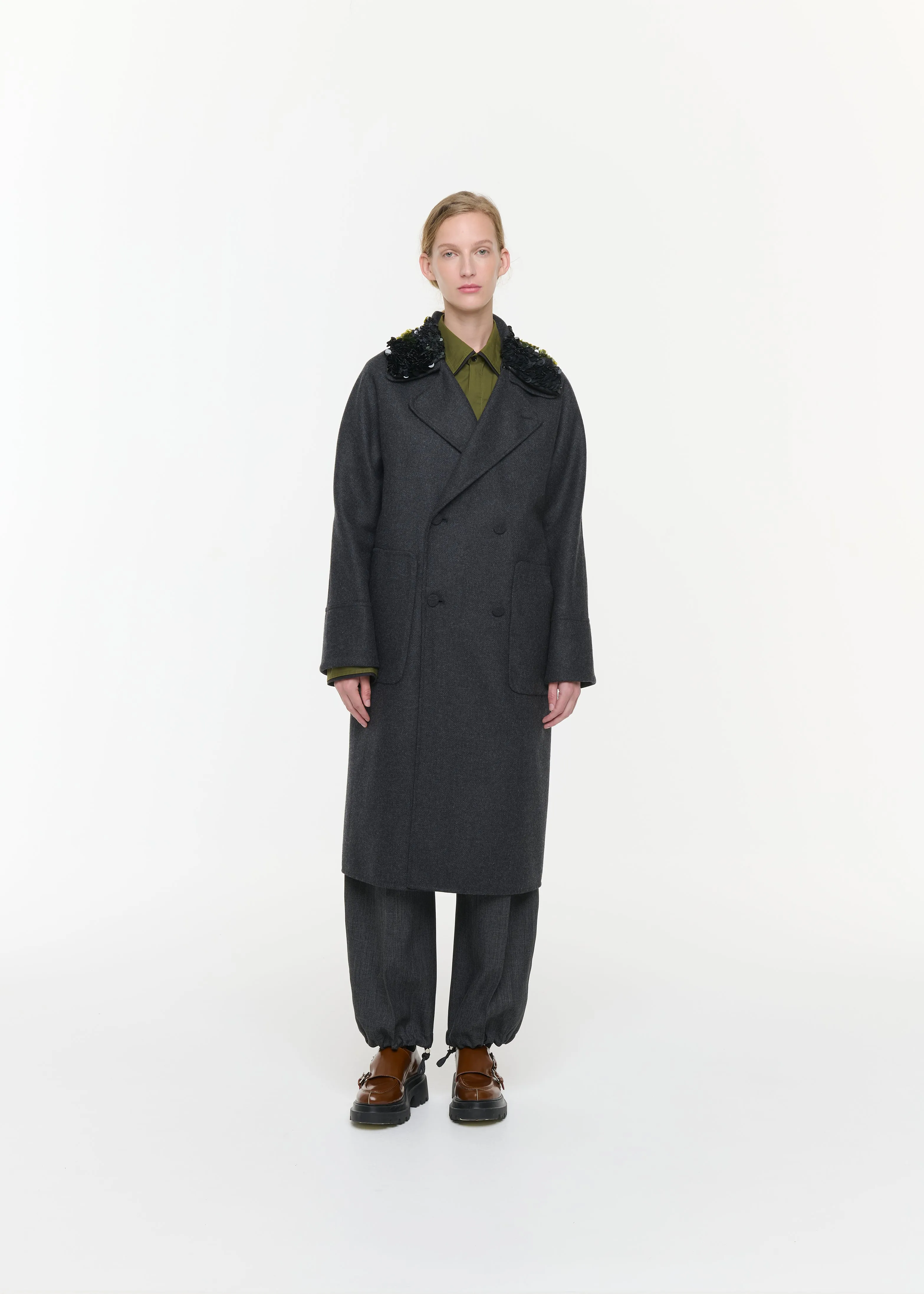 MELANGE WOOL COAT WITH SEQUIN COLLAR sold by Plan C product image thumbnail 4