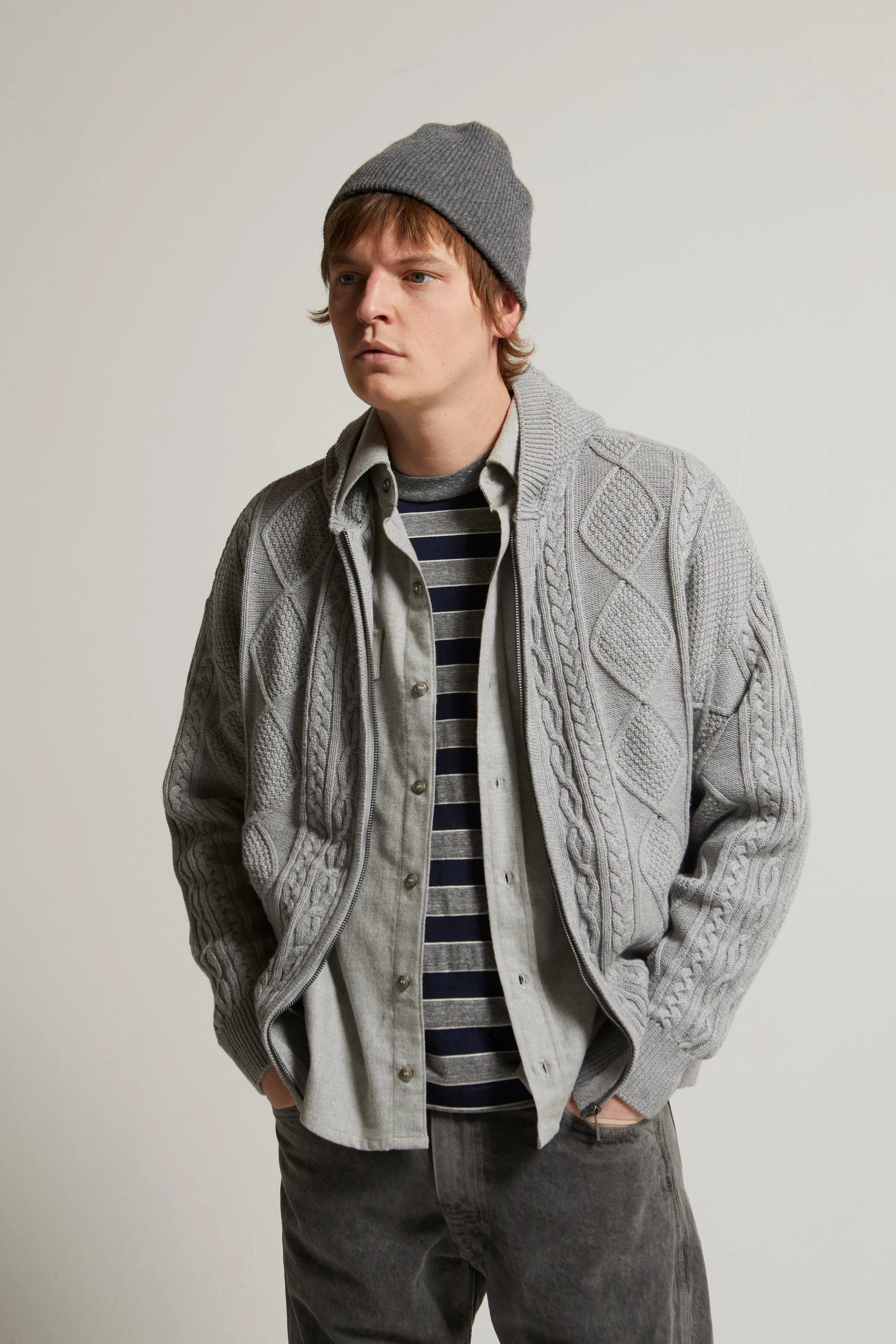 Liam Cotton-Cashmere Zip-Up Cable Sweater sold by ASHER product image thumbnail 4