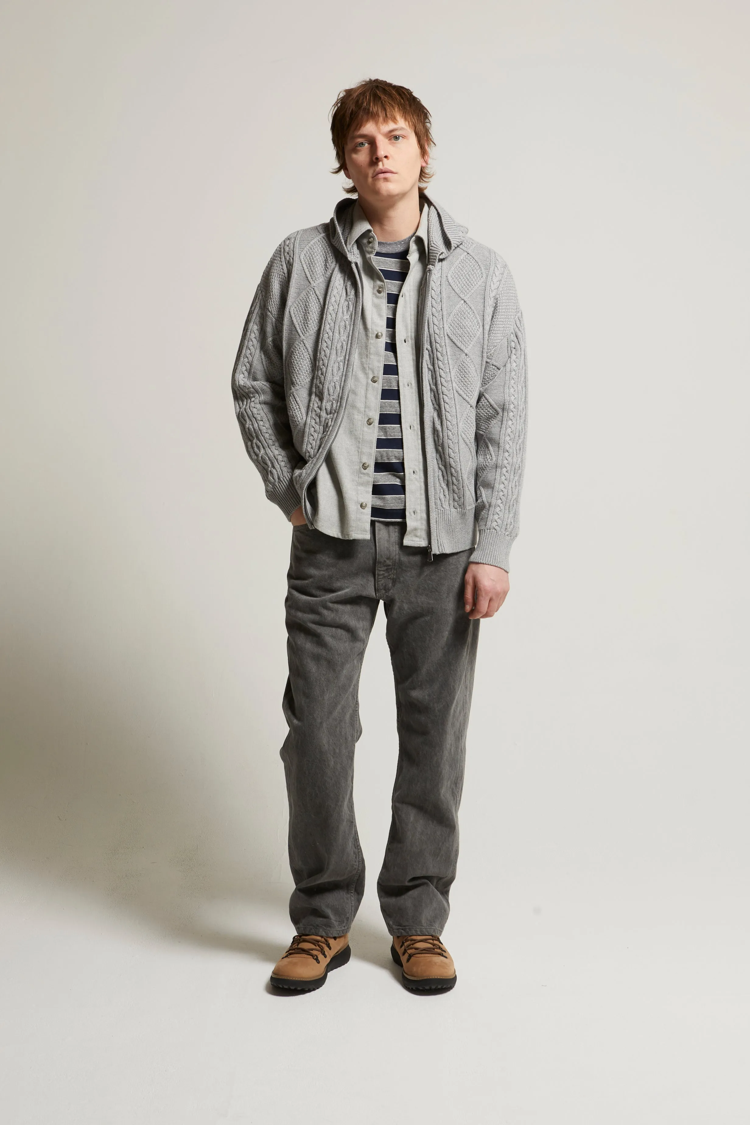 Liam Cotton-Cashmere Zip-Up Cable Sweater sold by ASHER