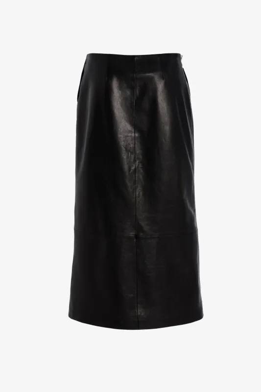 The Avery Skirt in Black Nappa Leather made by Brandon Maxwell