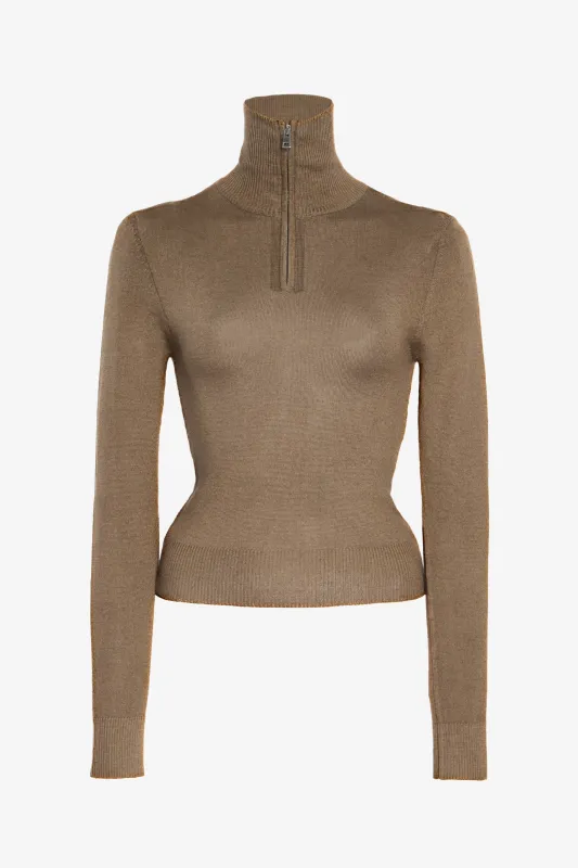 The Paxton Half Zip in Light Brown made by Brandon Maxwell