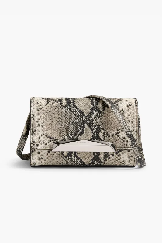 The Louise Pochette Bag in Black and White Embossed Python Leather sold by Brandon Maxwell