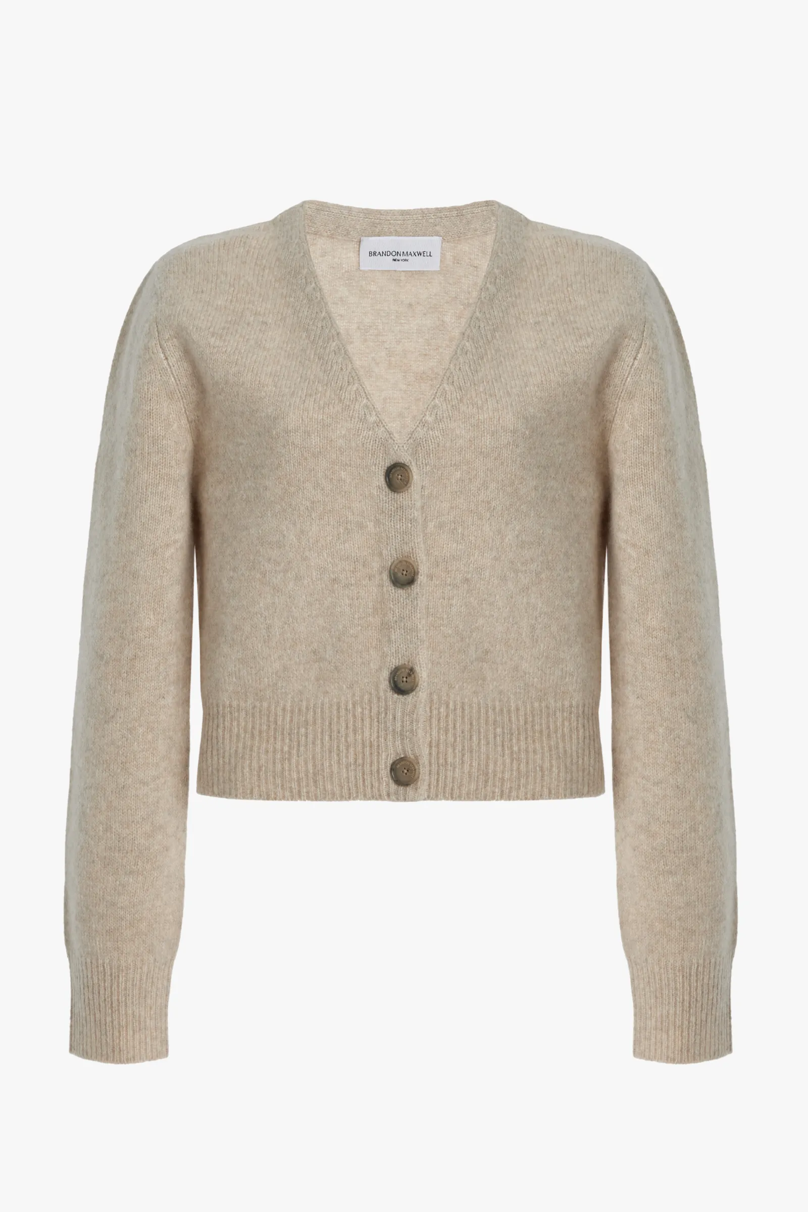 The Sloane Cardigan in Oatmeal sold by Brandon Maxwell