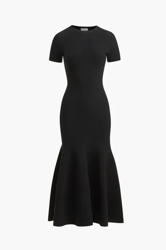 The Willa Knit Dress with Trumpet Skirt in Black made by Brandon Maxwell