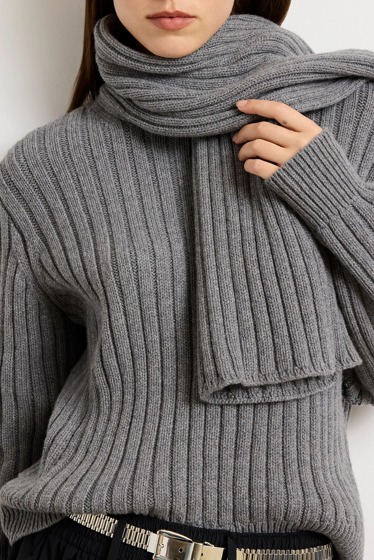 The Ryan Ribbed Scarf Sweater in Heather Grey sold by Brandon Maxwell product image thumbnail 2