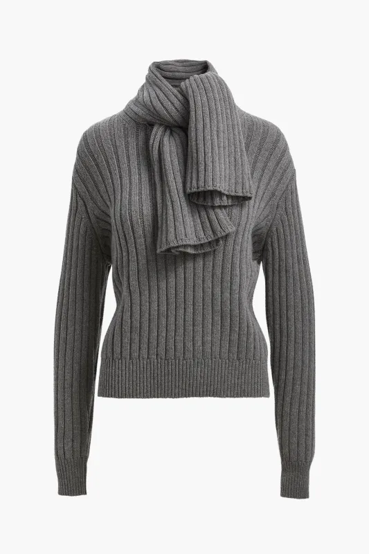 The Ryan Ribbed Scarf Sweater in Heather Grey made by Brandon Maxwell