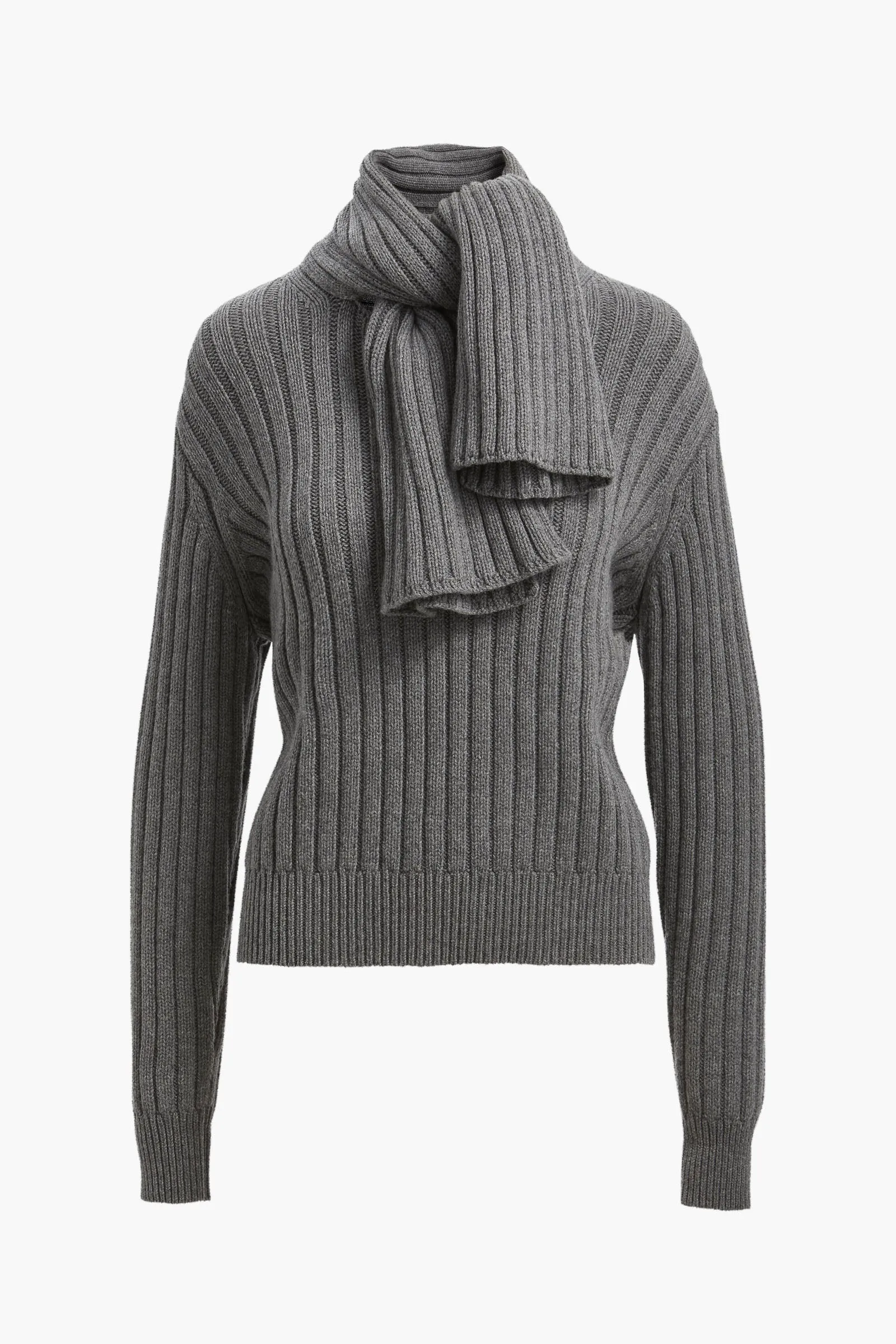 The Ryan Ribbed Scarf Sweater in Heather Grey sold by Brandon Maxwell
