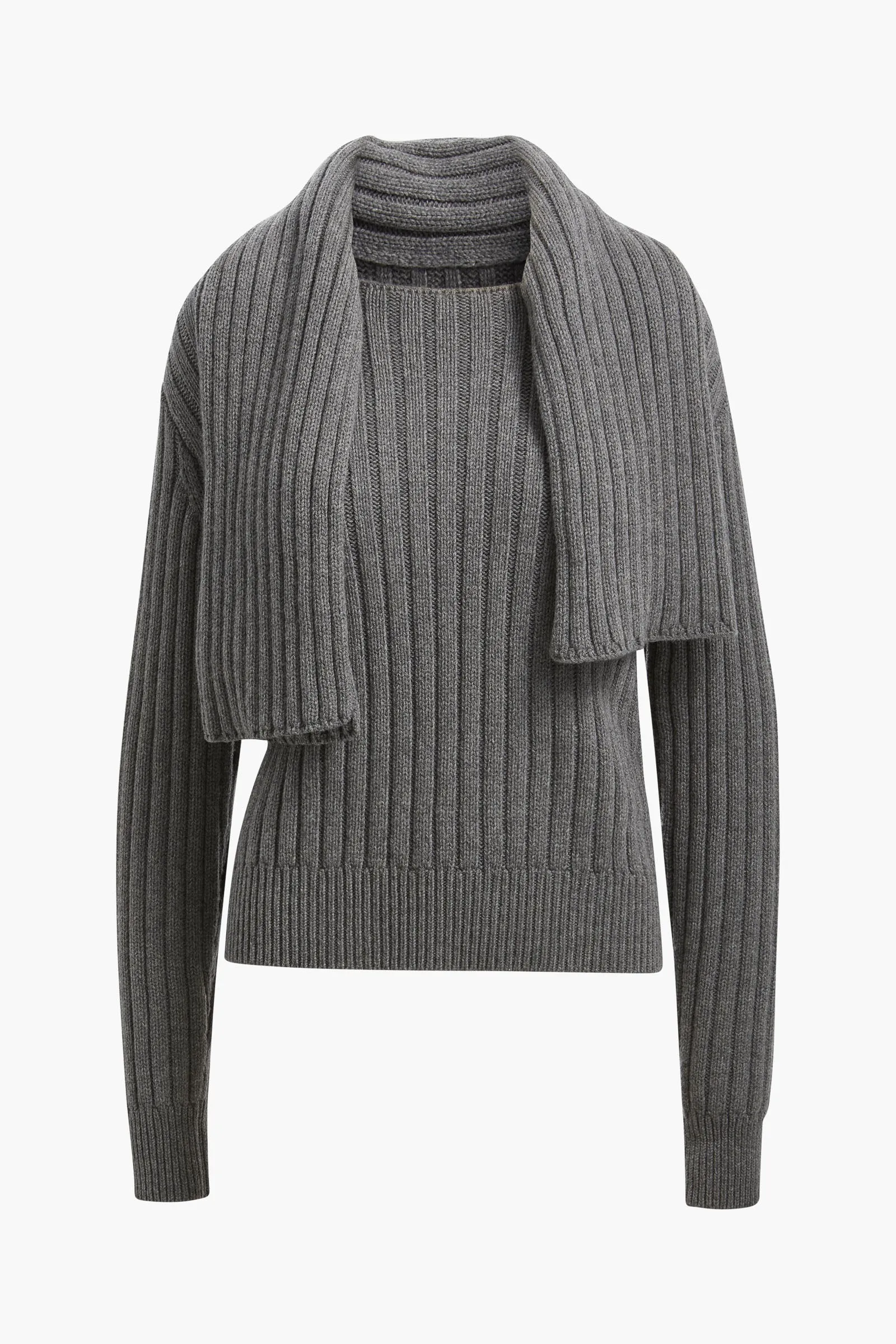 The Ryan Ribbed Scarf Sweater in Heather Grey sold by Brandon Maxwell product image thumbnail 4