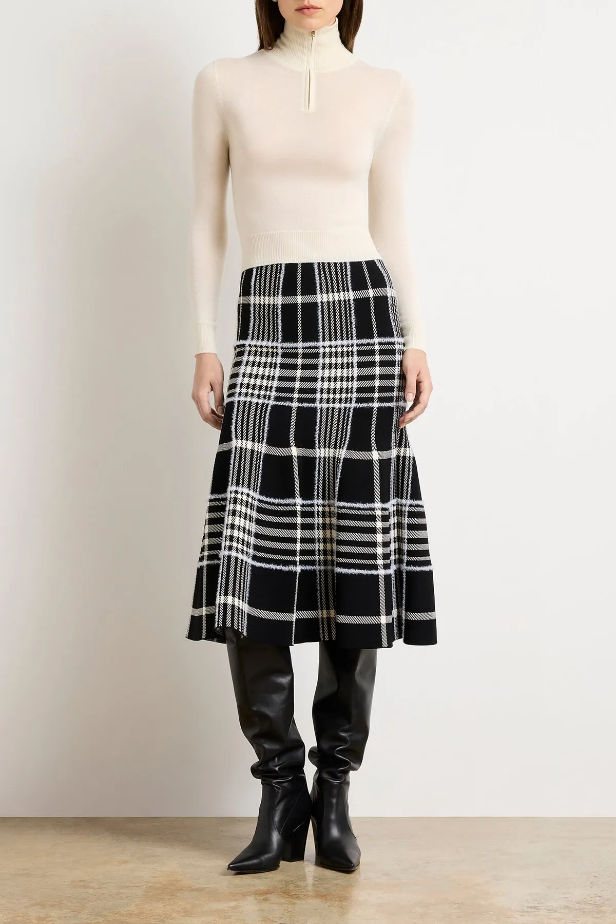 The Rory Flare Knit Skirt with Jacquard Plaid in Black Plaid sold by Brandon Maxwell product image thumbnail 2