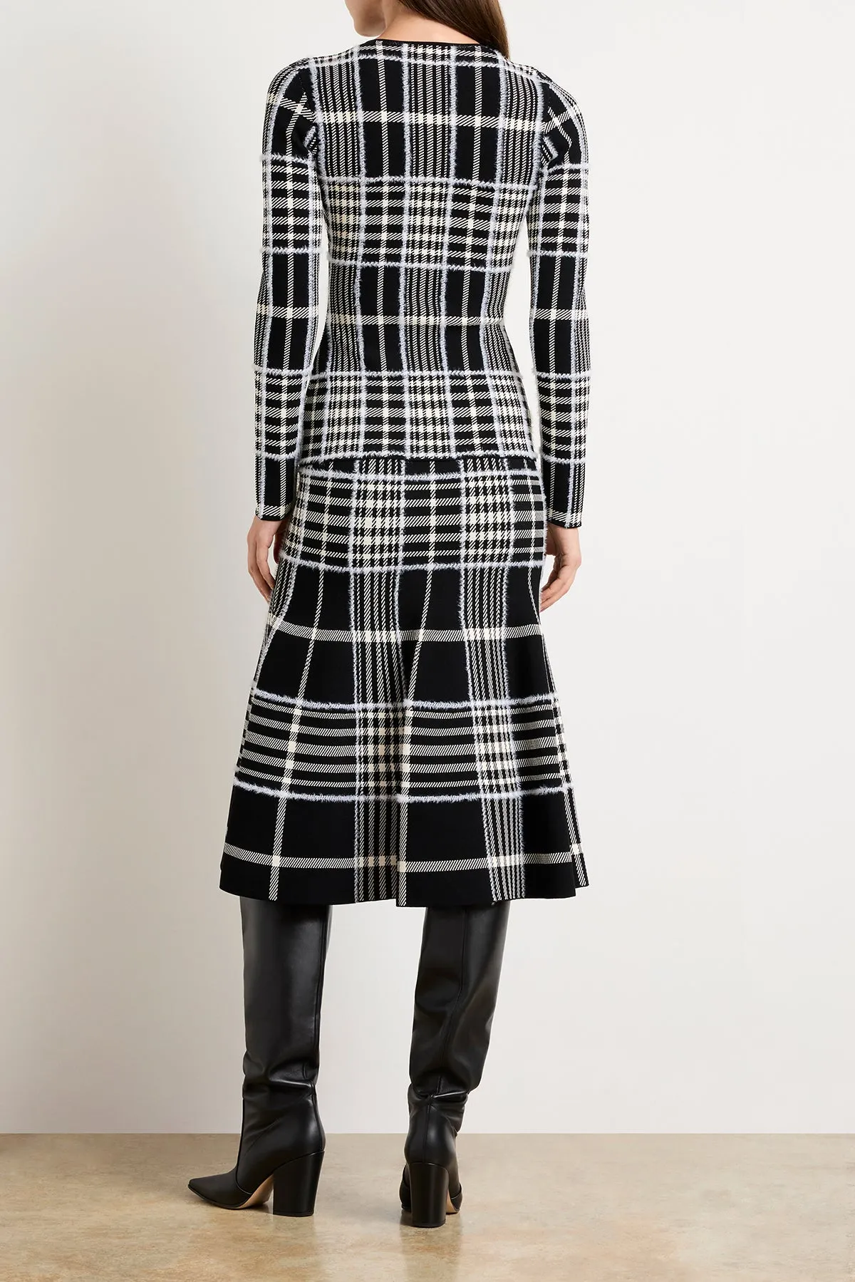 The Rory Flare Knit Skirt with Jacquard Plaid in Black Plaid sold by Brandon Maxwell product image thumbnail 4