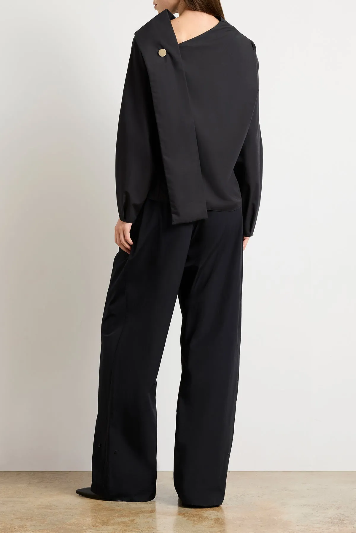 The Quinn One Sleeve Poplin Scarf Neck Top in Black sold by Brandon Maxwell product image thumbnail 5
