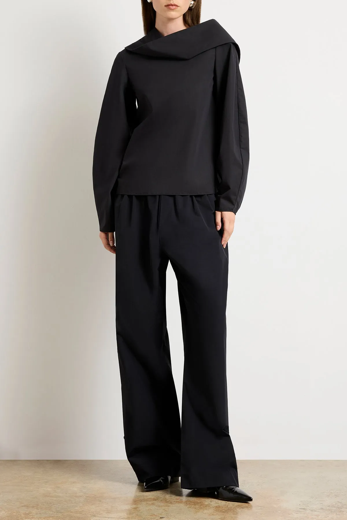 The Quinn One Sleeve Poplin Scarf Neck Top in Black sold by Brandon Maxwell product image thumbnail 4