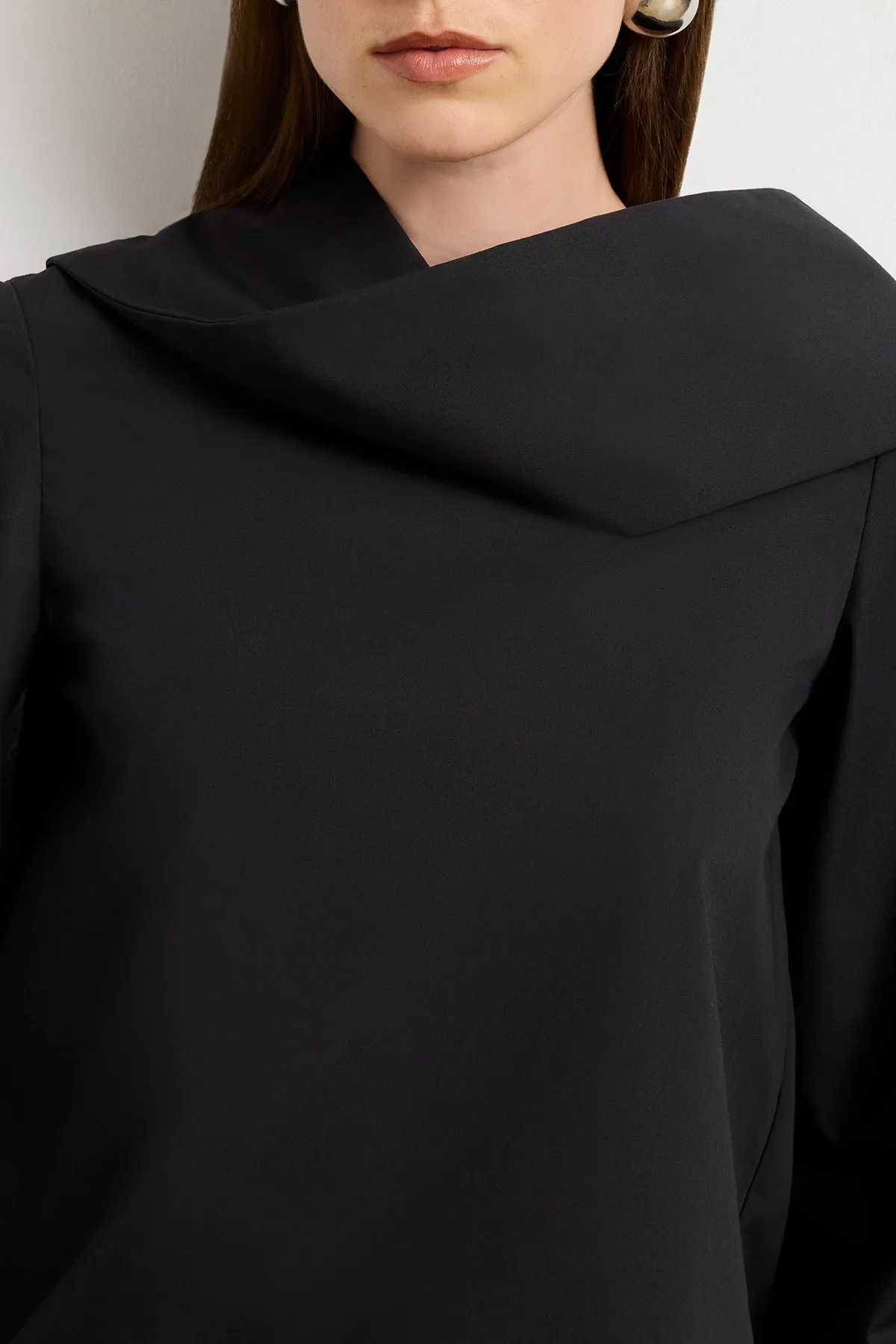 The Quinn One Sleeve Poplin Scarf Neck Top in Black sold by Brandon Maxwell product image thumbnail 3